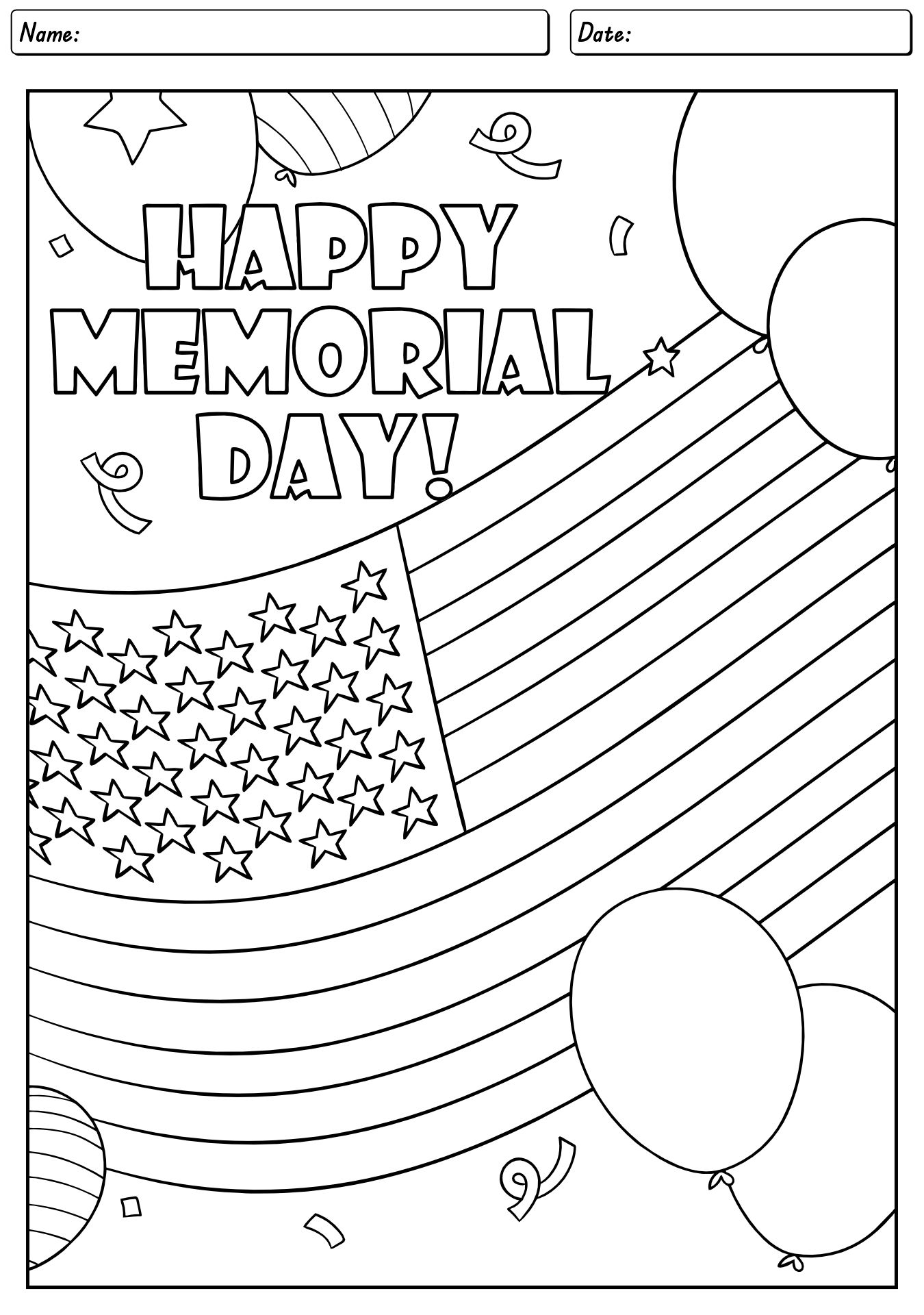 Memorial Day Coloring Flag Worksheet