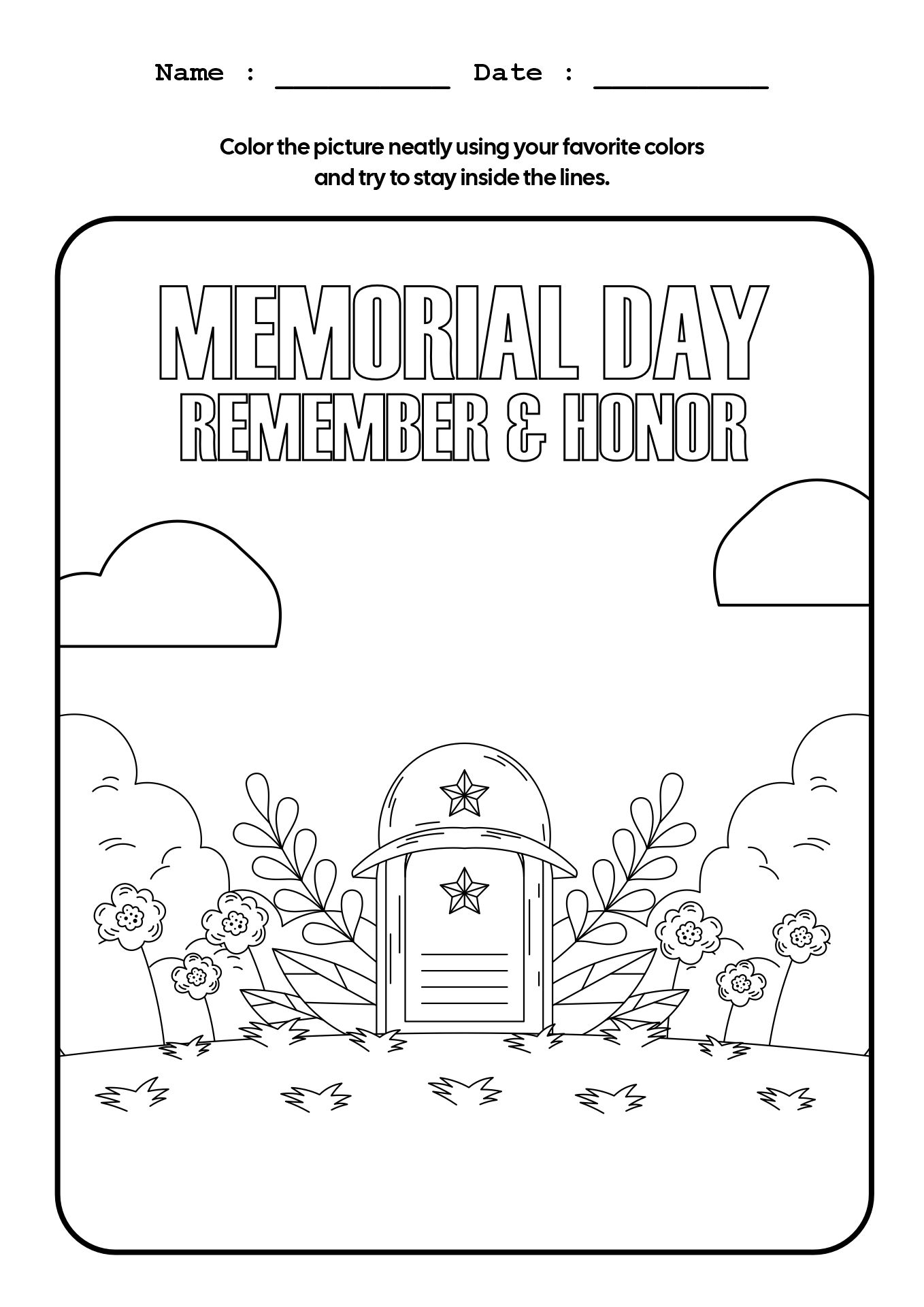 Memorial Day Coloring Sheets for Kindergarten