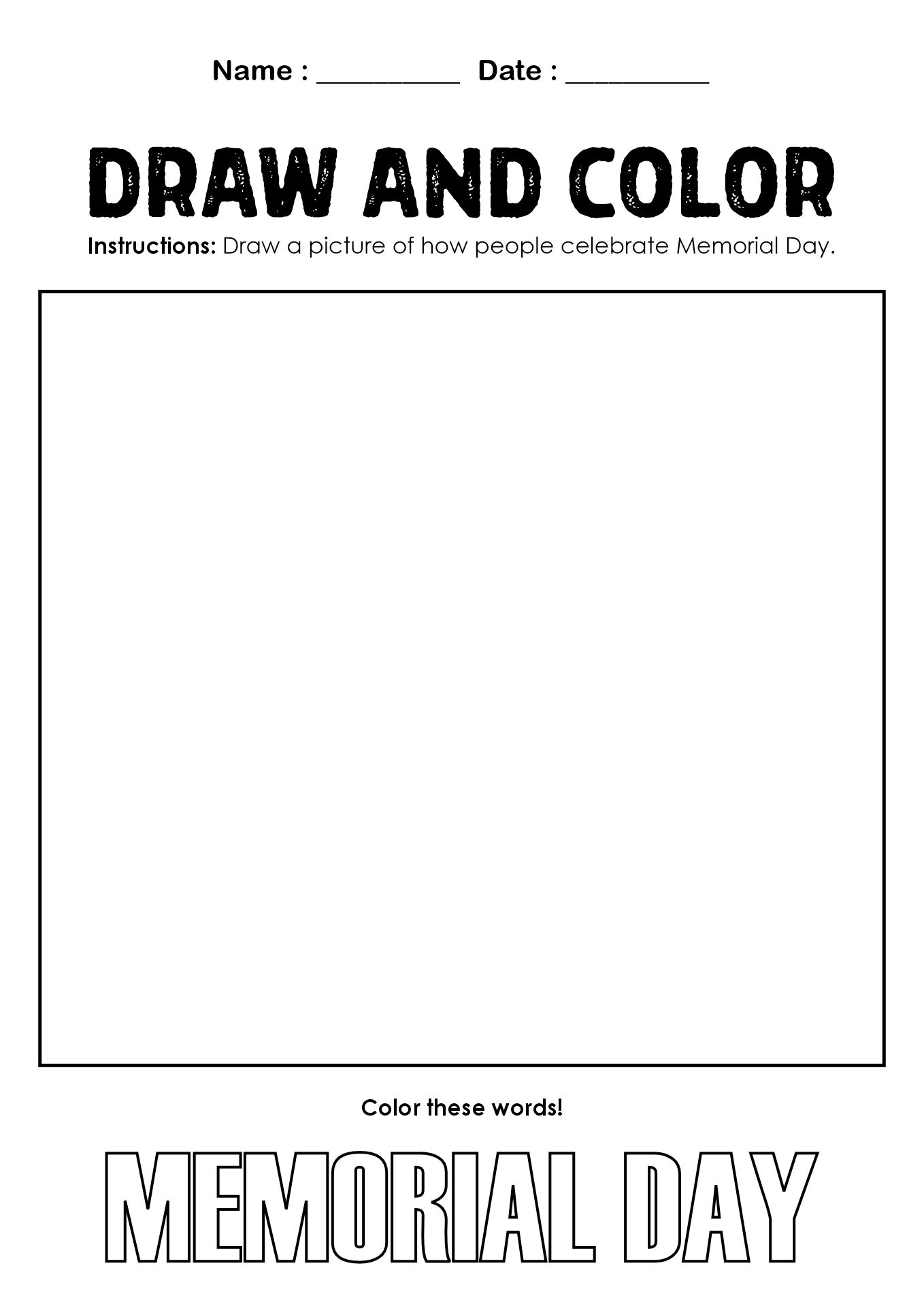 Memorial Day History Worksheets for Kindergarten Students