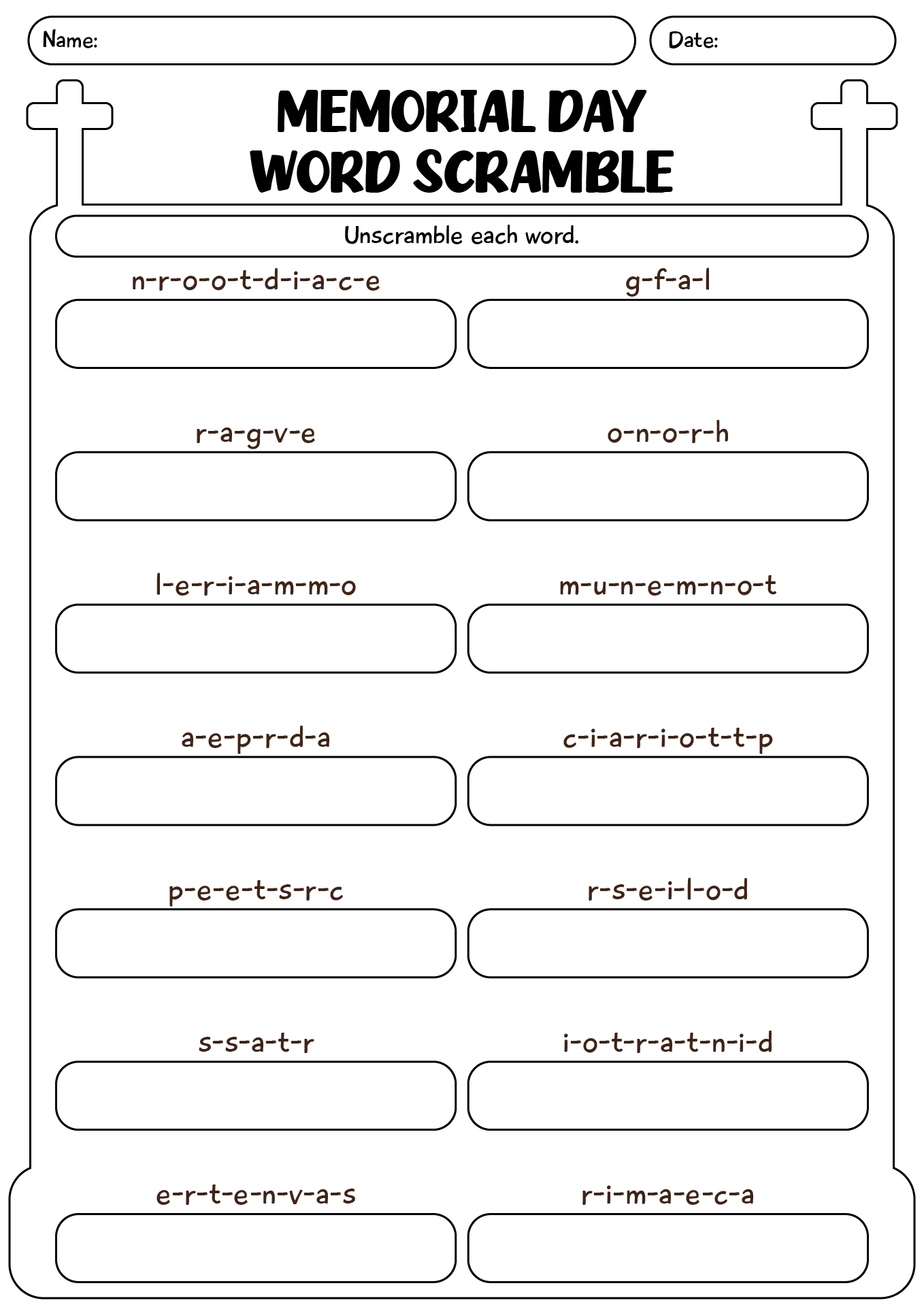 Memorial Day Printable Worksheet