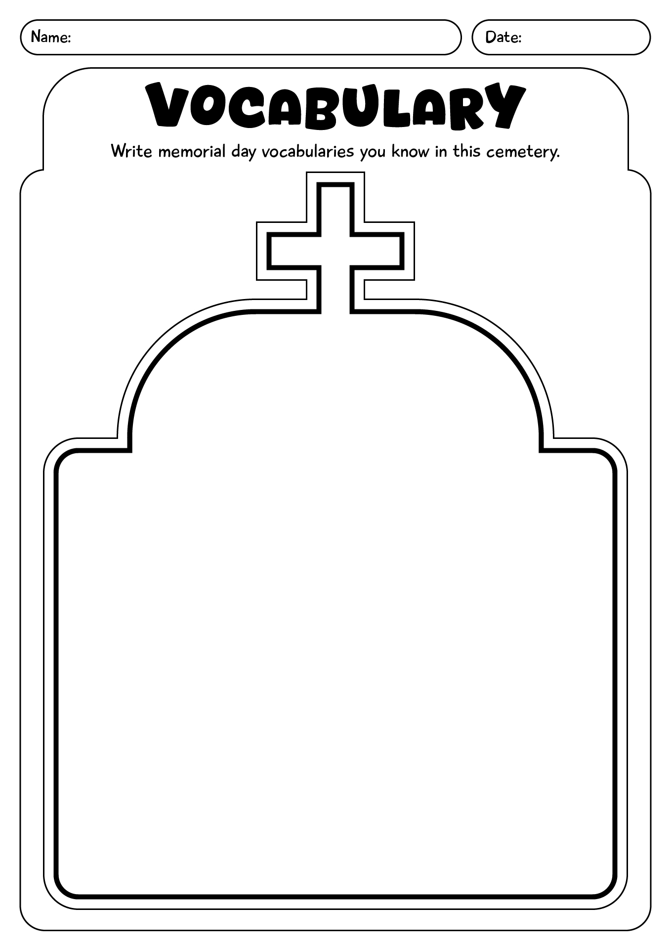 Memorial Day Vocabulary Worksheet