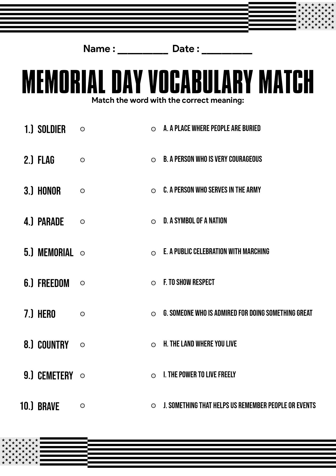 Memorial Day Worksheet Packets for Elementary Students
