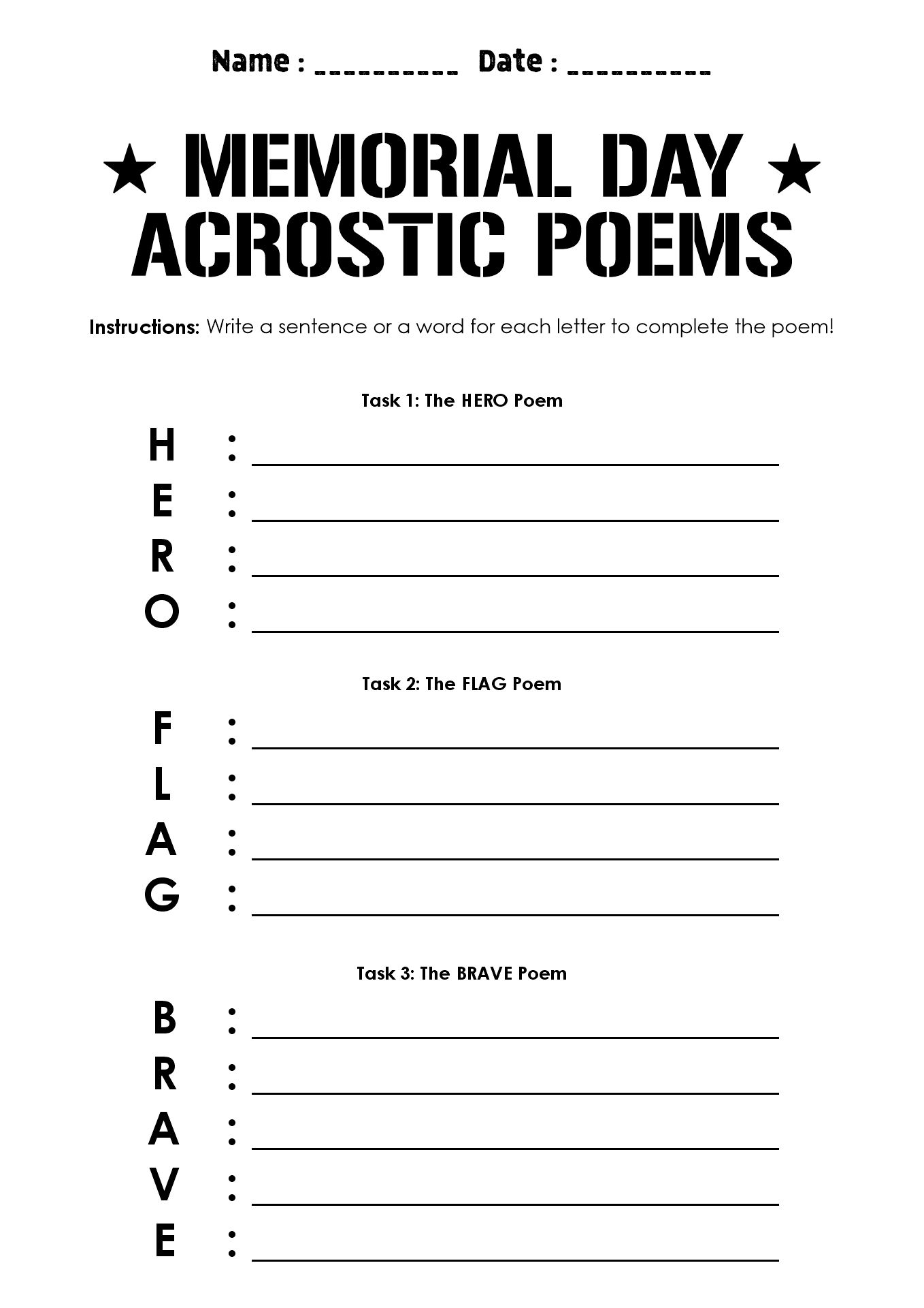 Memorial Day Writing Activities for Kindergarteners