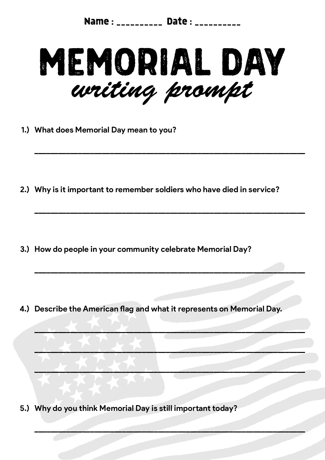 Memorial Day Writing Prompts
