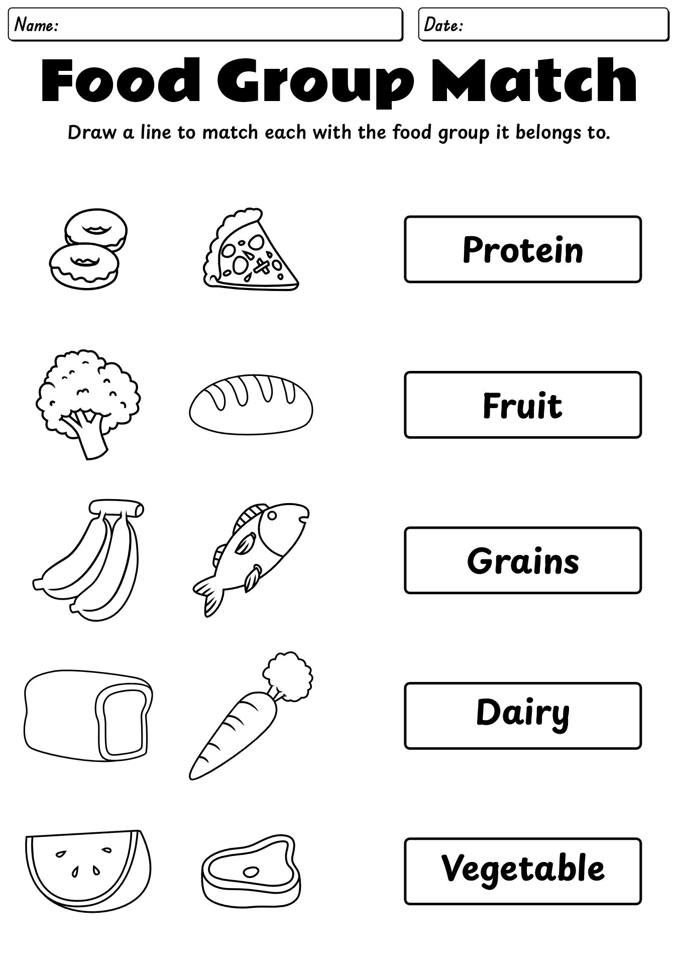 Middle School Healthy Food Group Worksheets