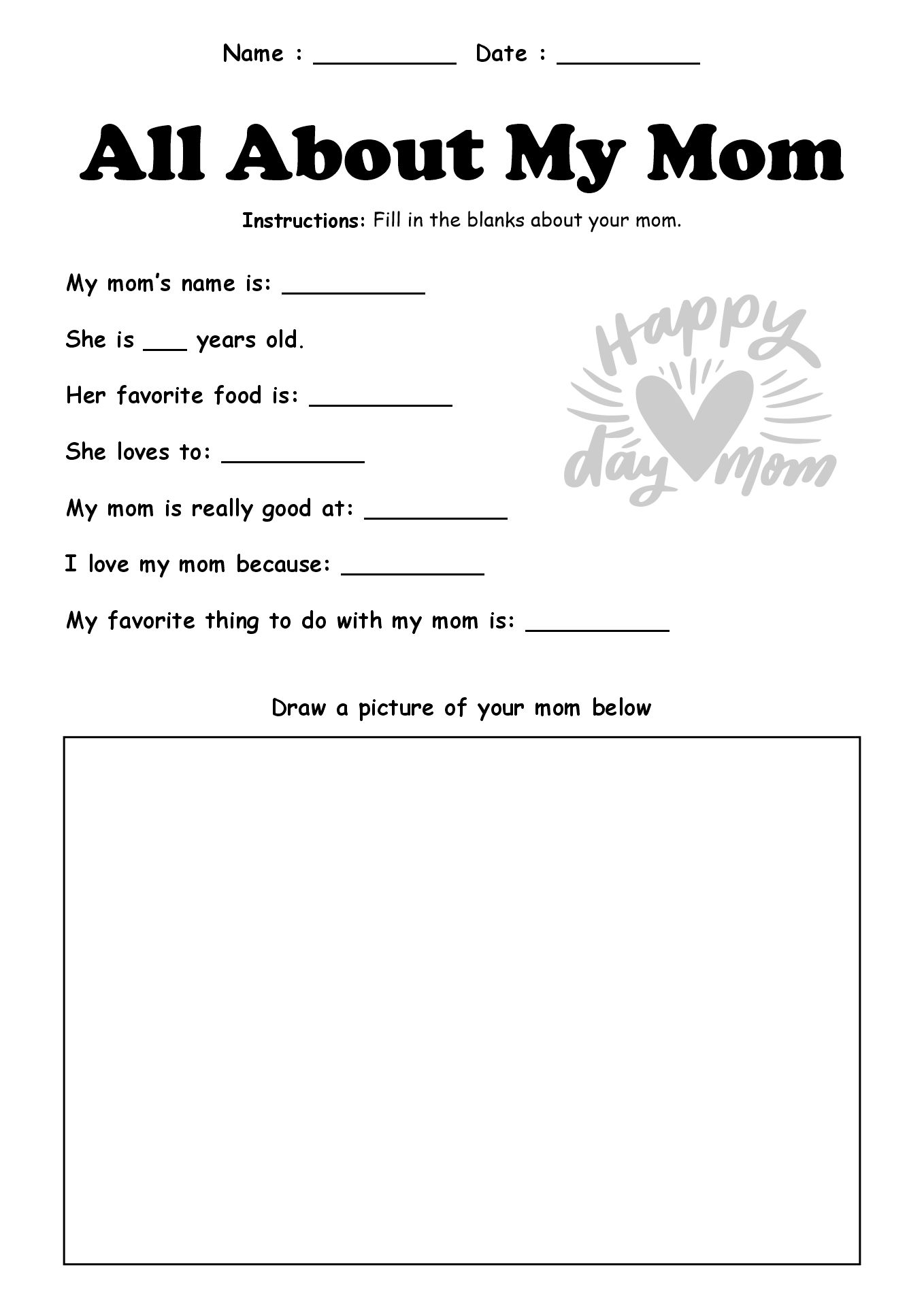 Mothers Day Activities for Children Worksheets