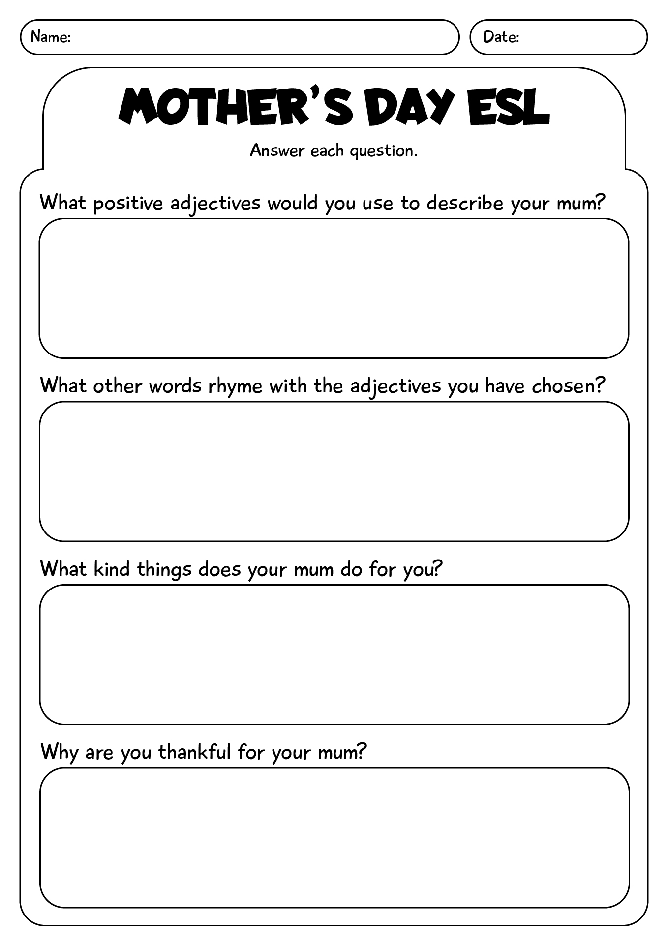 Mothers Day ESL Worksheets