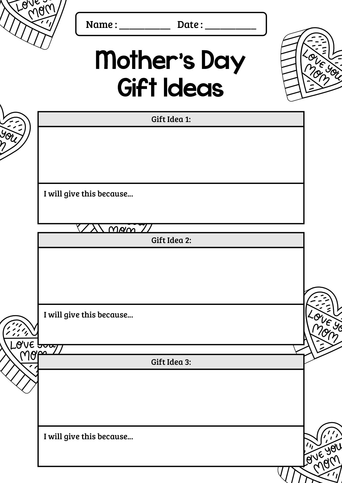 Mothers Day Gift Ideas Worksheet Grade 2