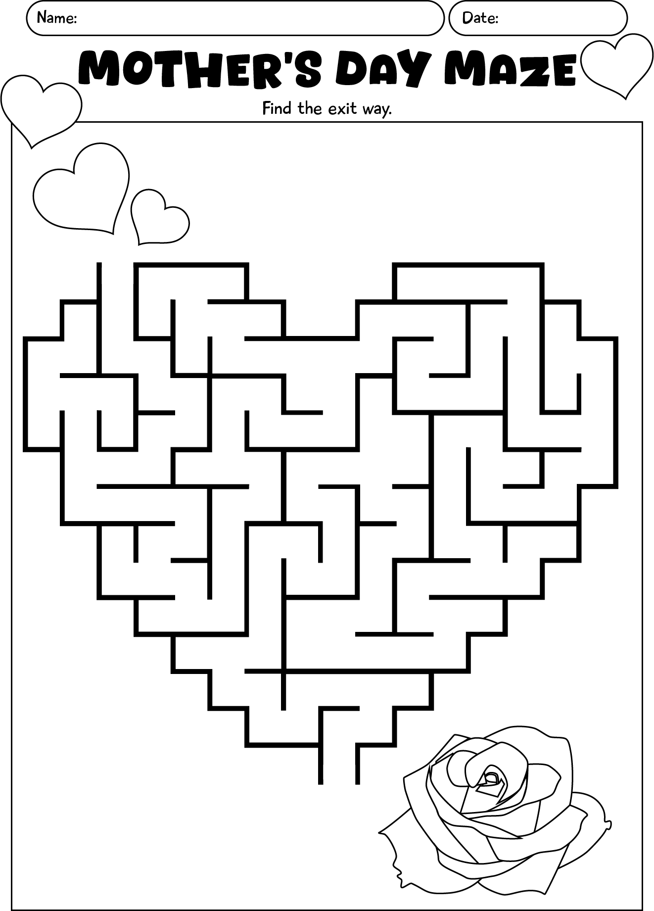 Mothers Day Heart Maze Worksheets