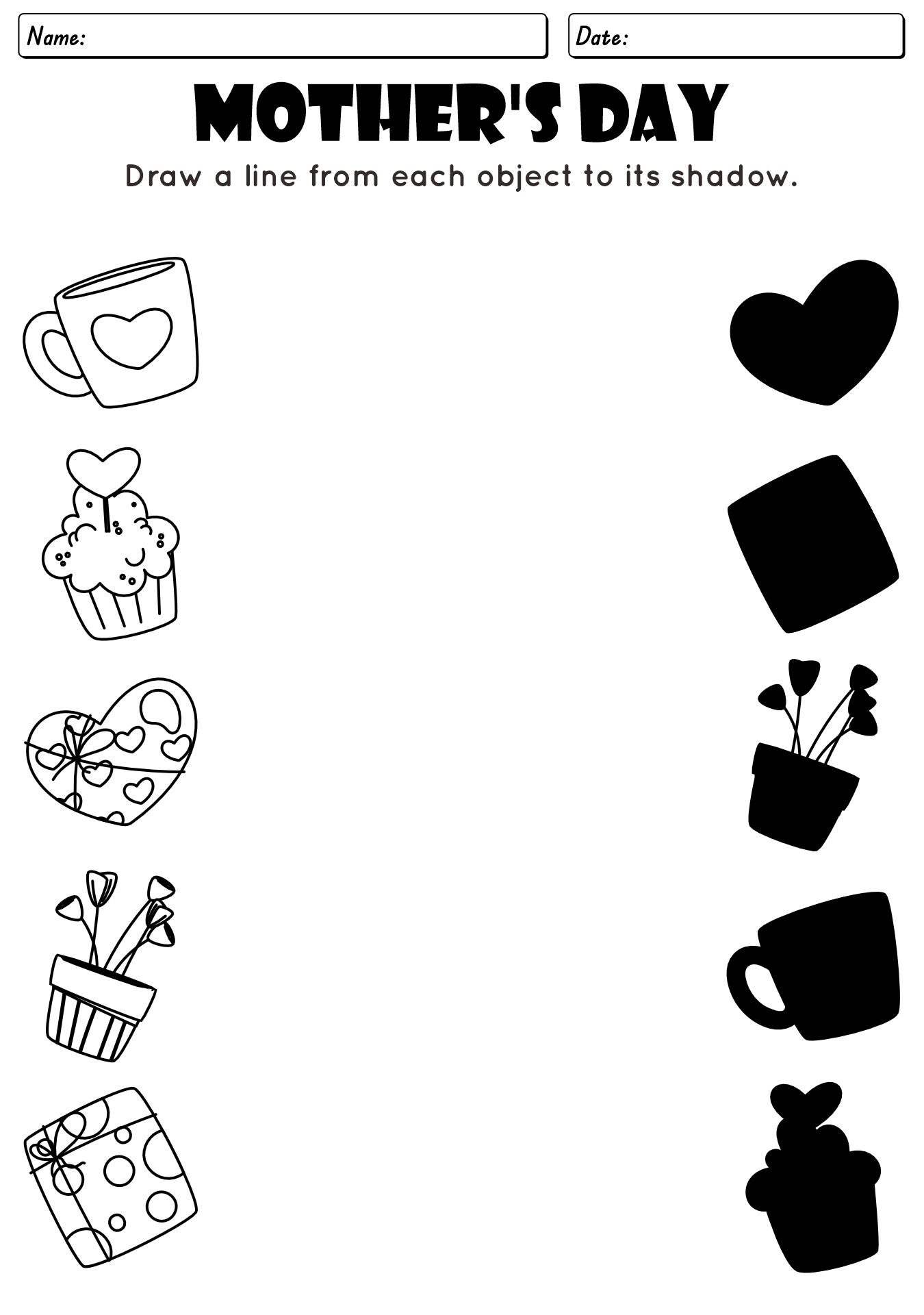 Mothers Day Matching Game Worksheet for Preschool