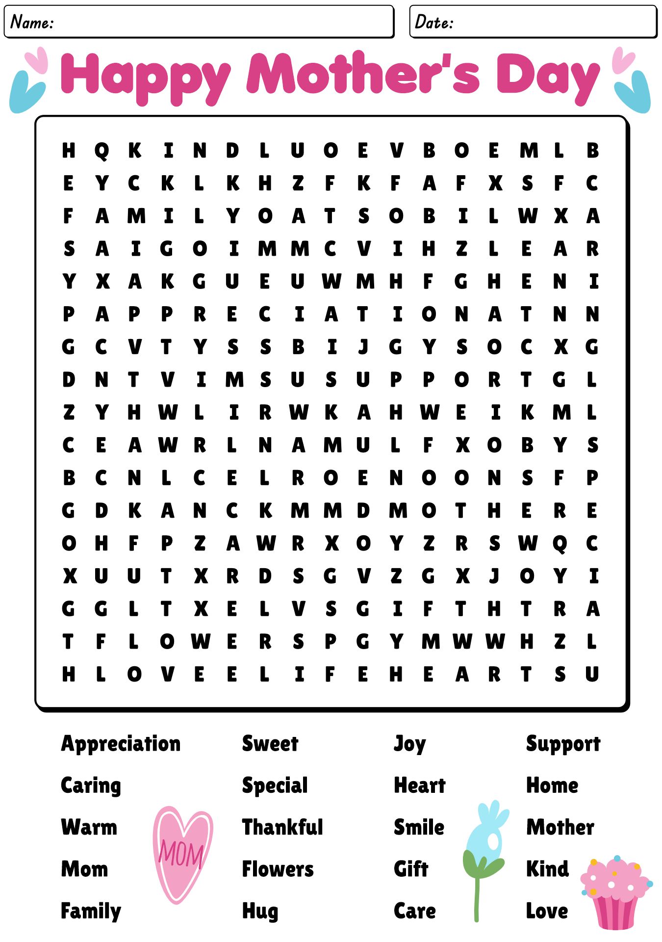 Mothers Day Printable Word Search Puzzles