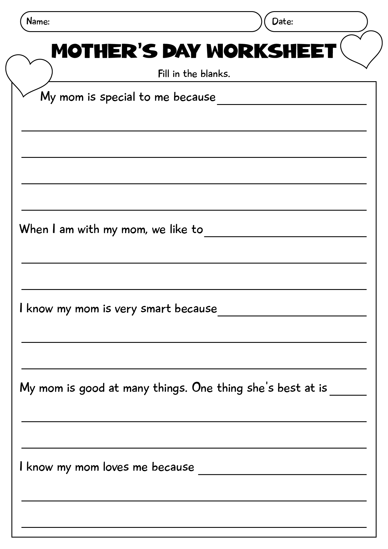 Mothers Day Printable Worksheet