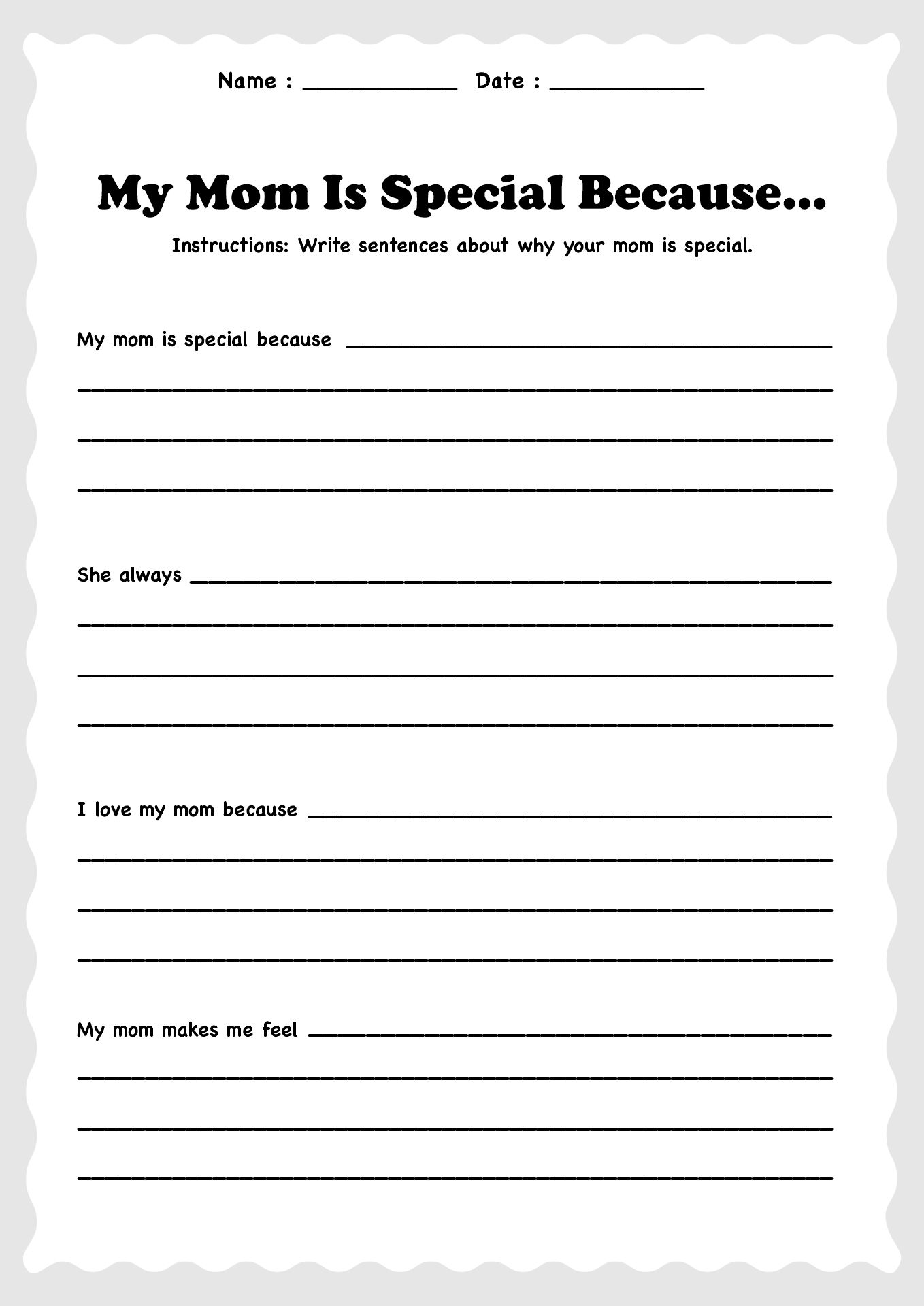 Mothers Day Printable Writing Worksheets for Elementary