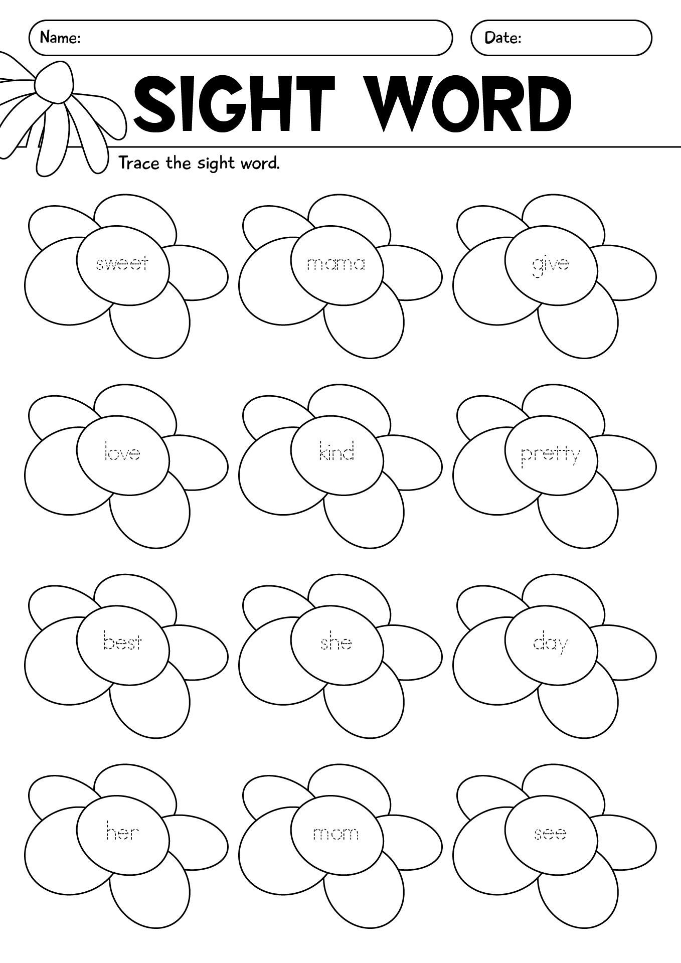 Mothers Day Sight Word Worksheet