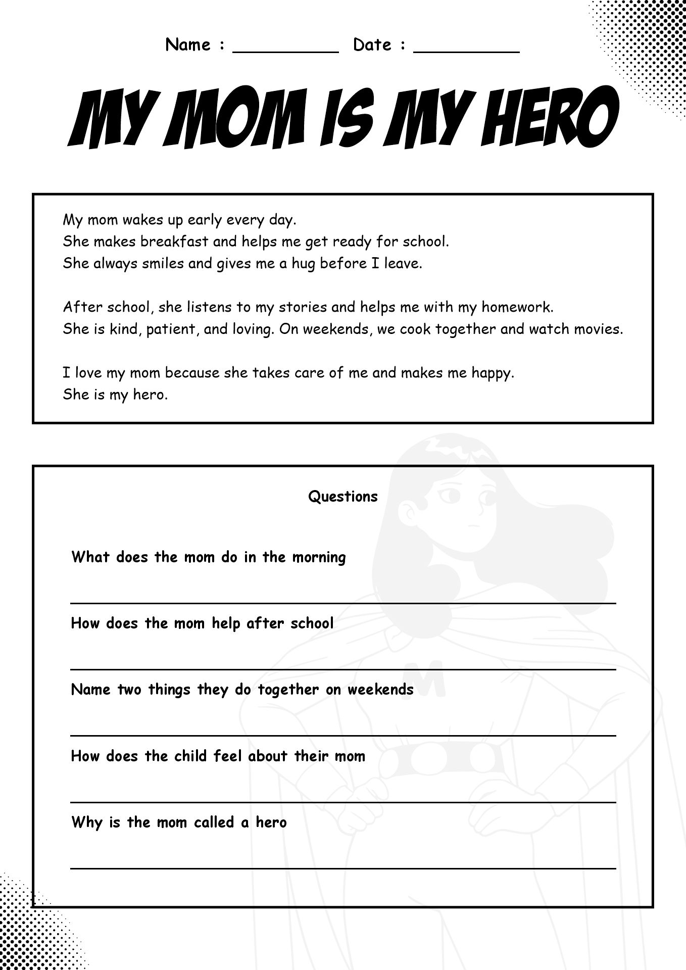 Mothers Day Thematic Reading Comprehension Worksheets