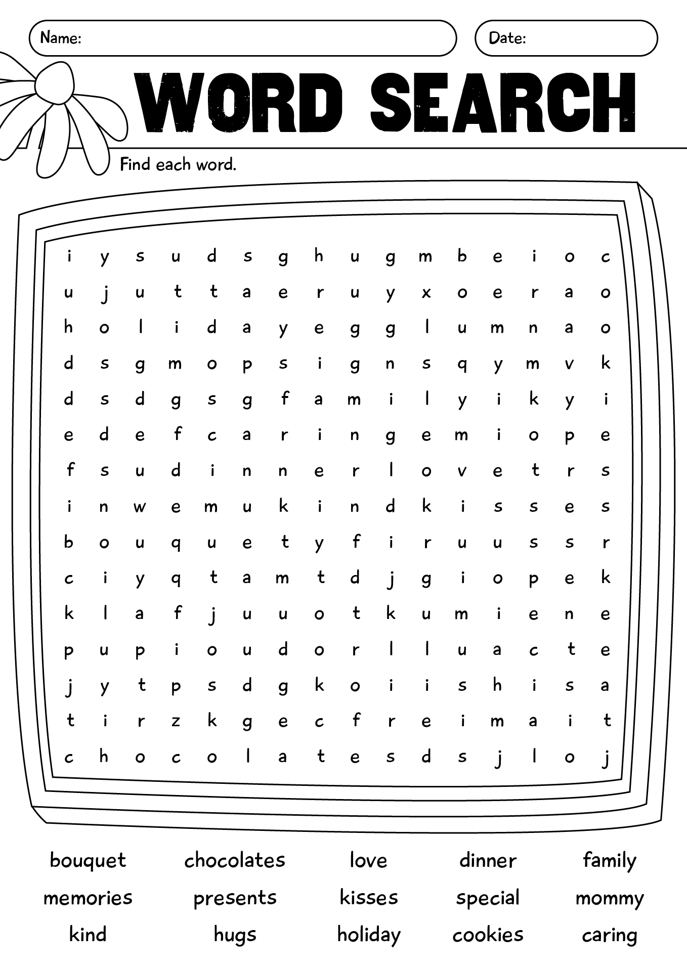 Mothers Day Word Search Printable For Kids