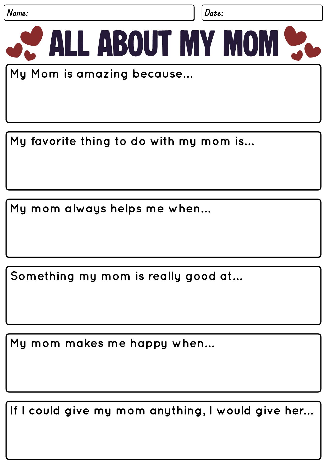 Mothers Day Writing Practice Worksheet for Preschool