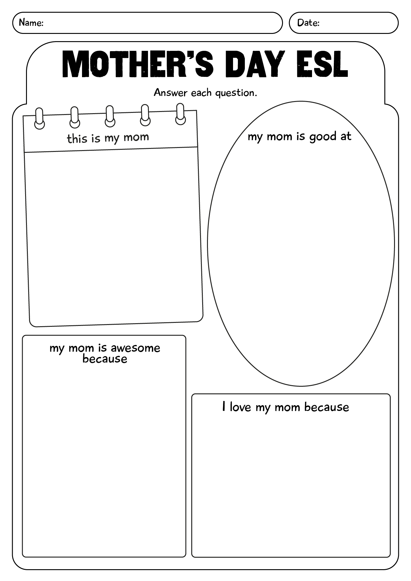 Mothers Day Worksheet For ESL Students