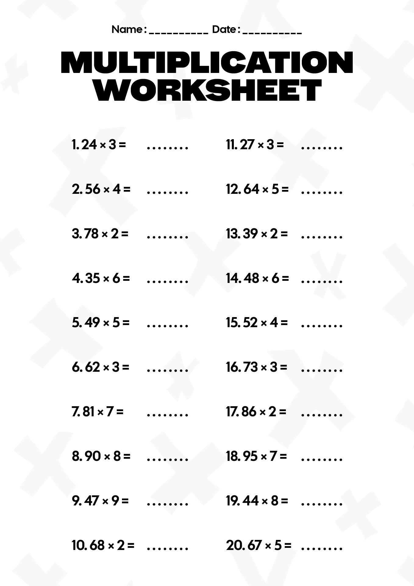 Multiplication Worksheets for 5th Graders