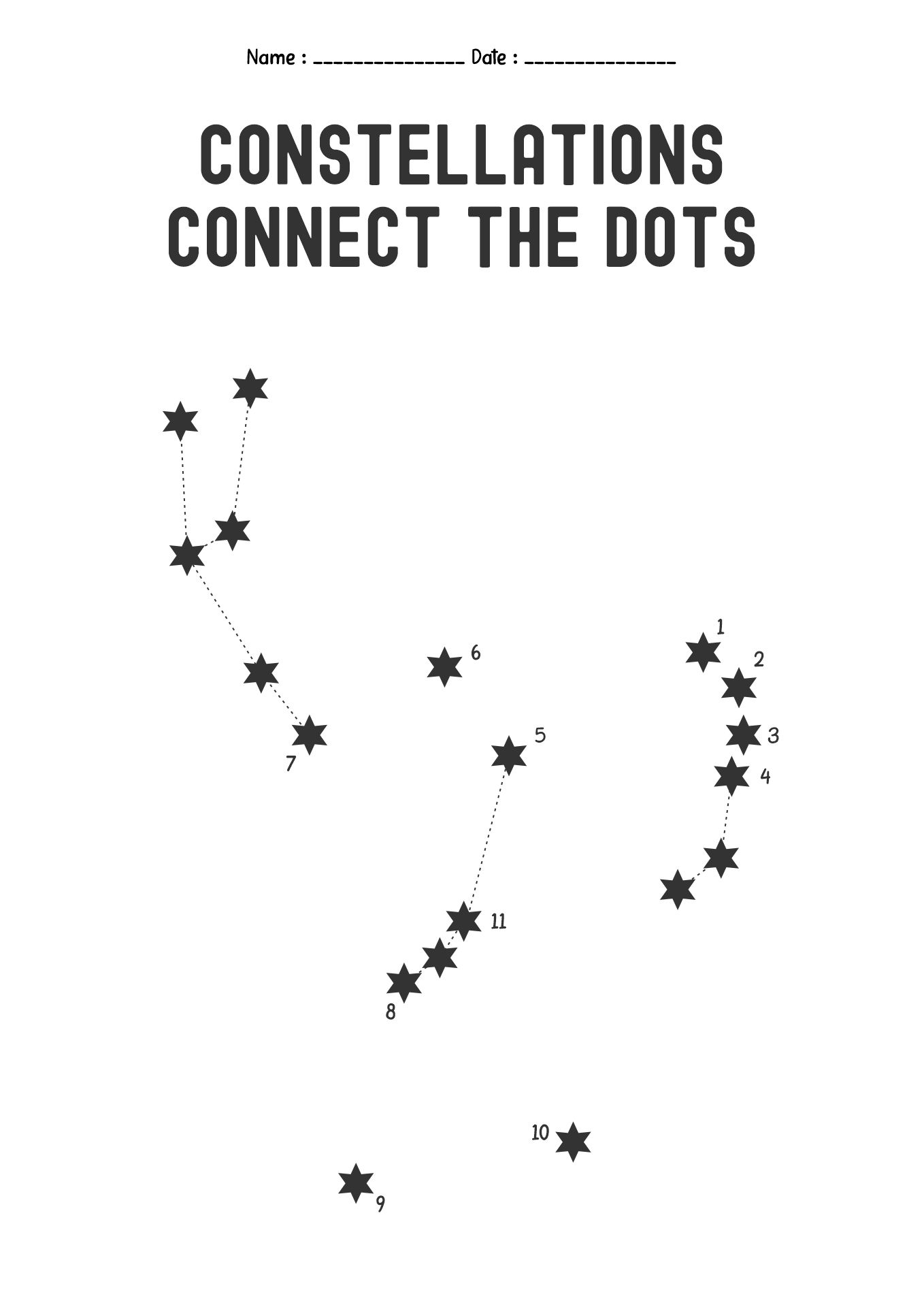 Night Sky Constellation Dot to Dot Puzzles