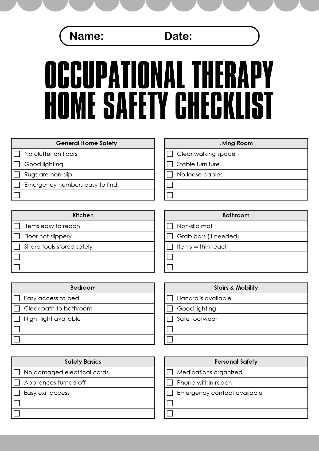 Occupational Therapy Home Safety Checklists