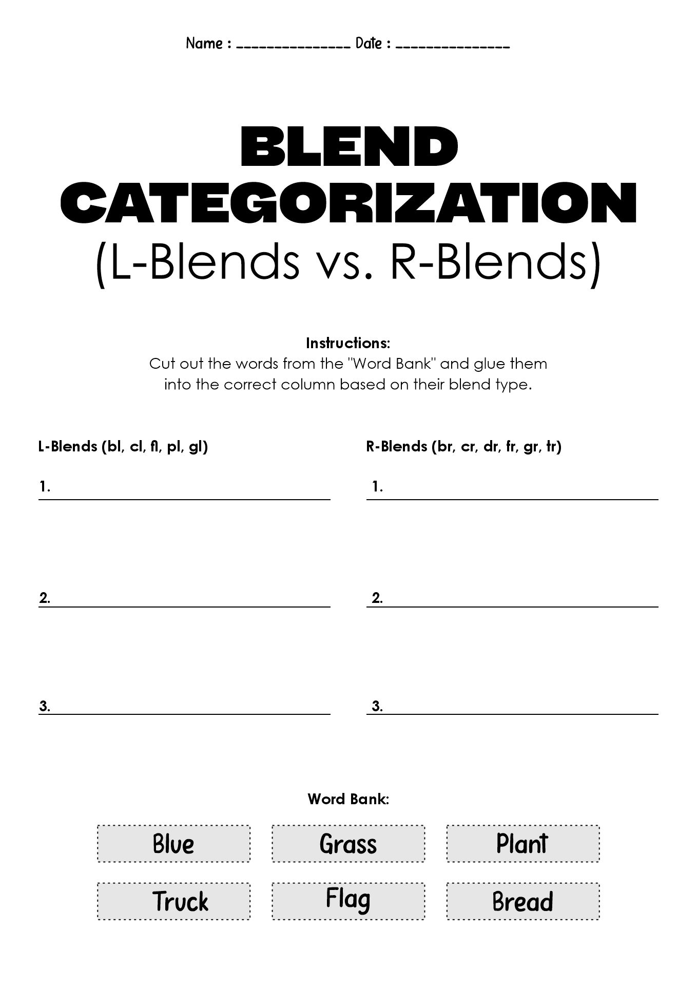 Phonics Blends Worksheets for 1st Grade