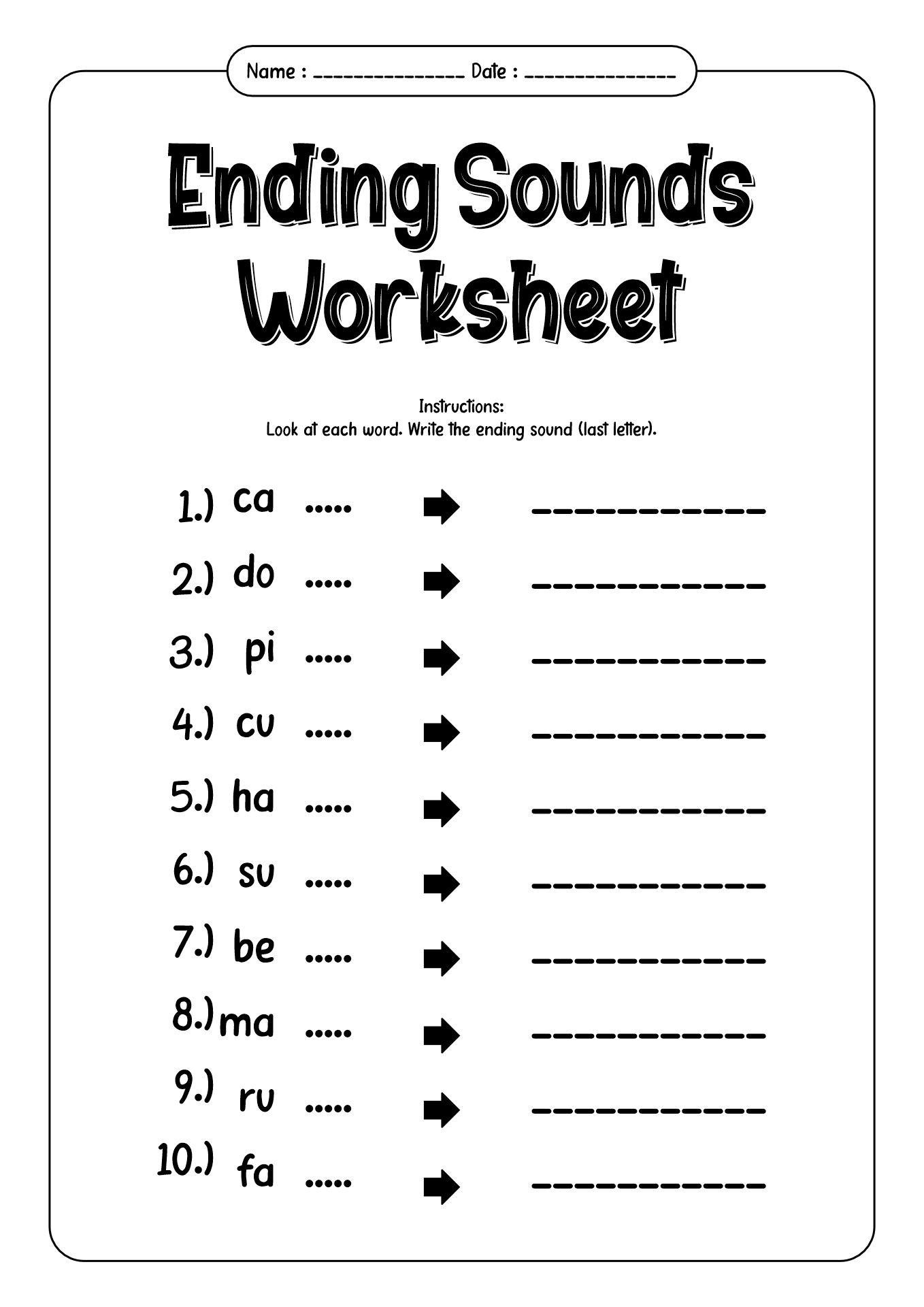 Phonics Worksheets for 1st Grade Ending Sounds