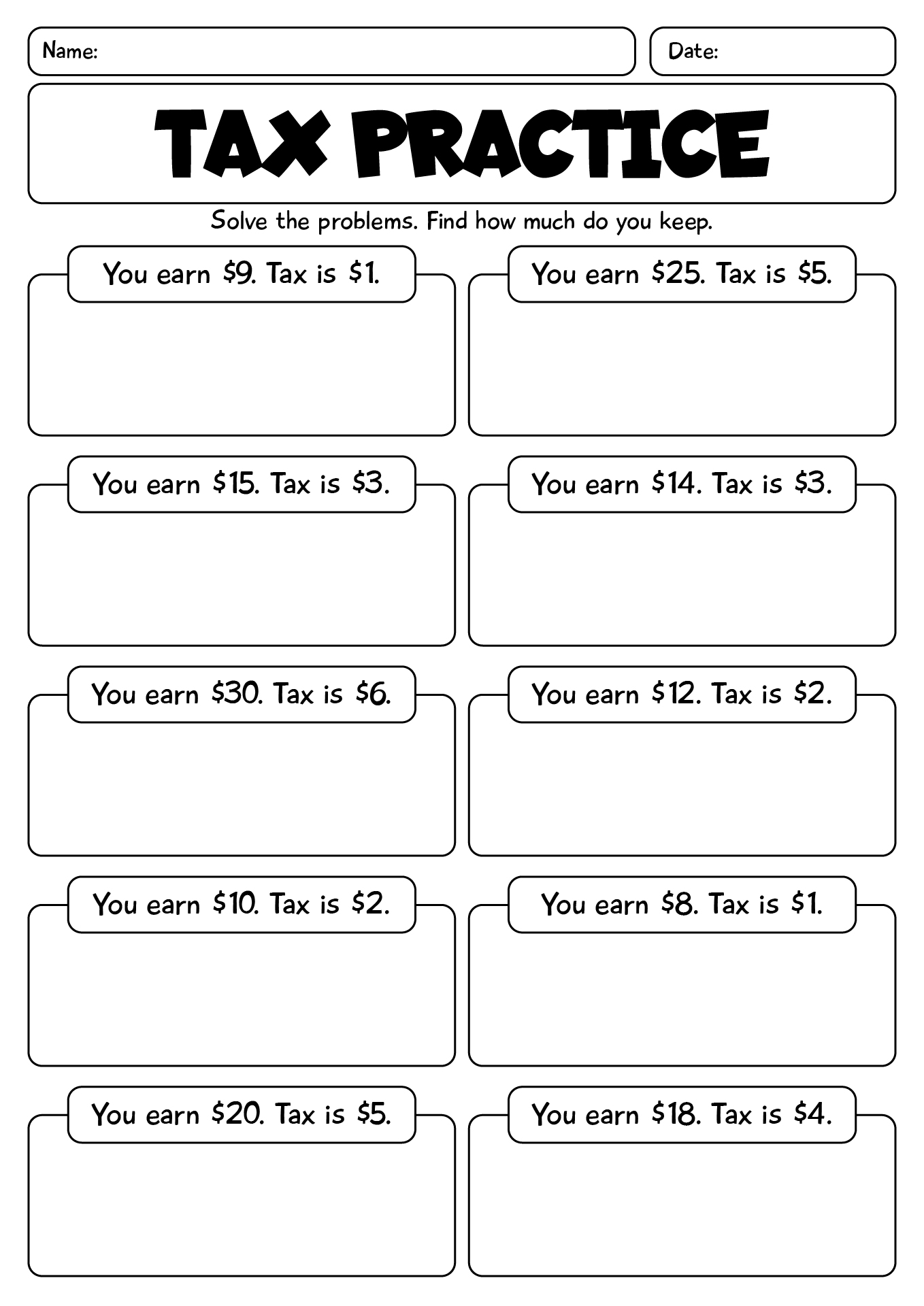 Practice Worksheet For Tax Day