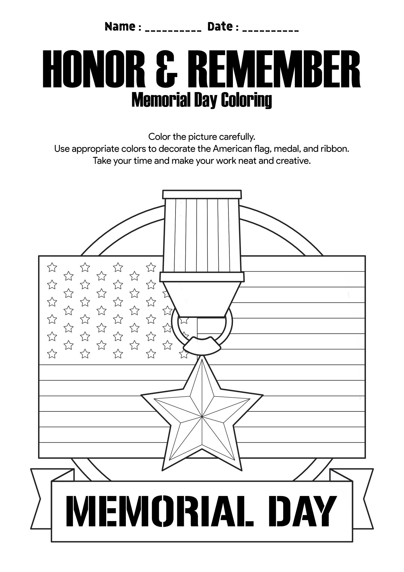 Preschool Memorial Day Worksheet