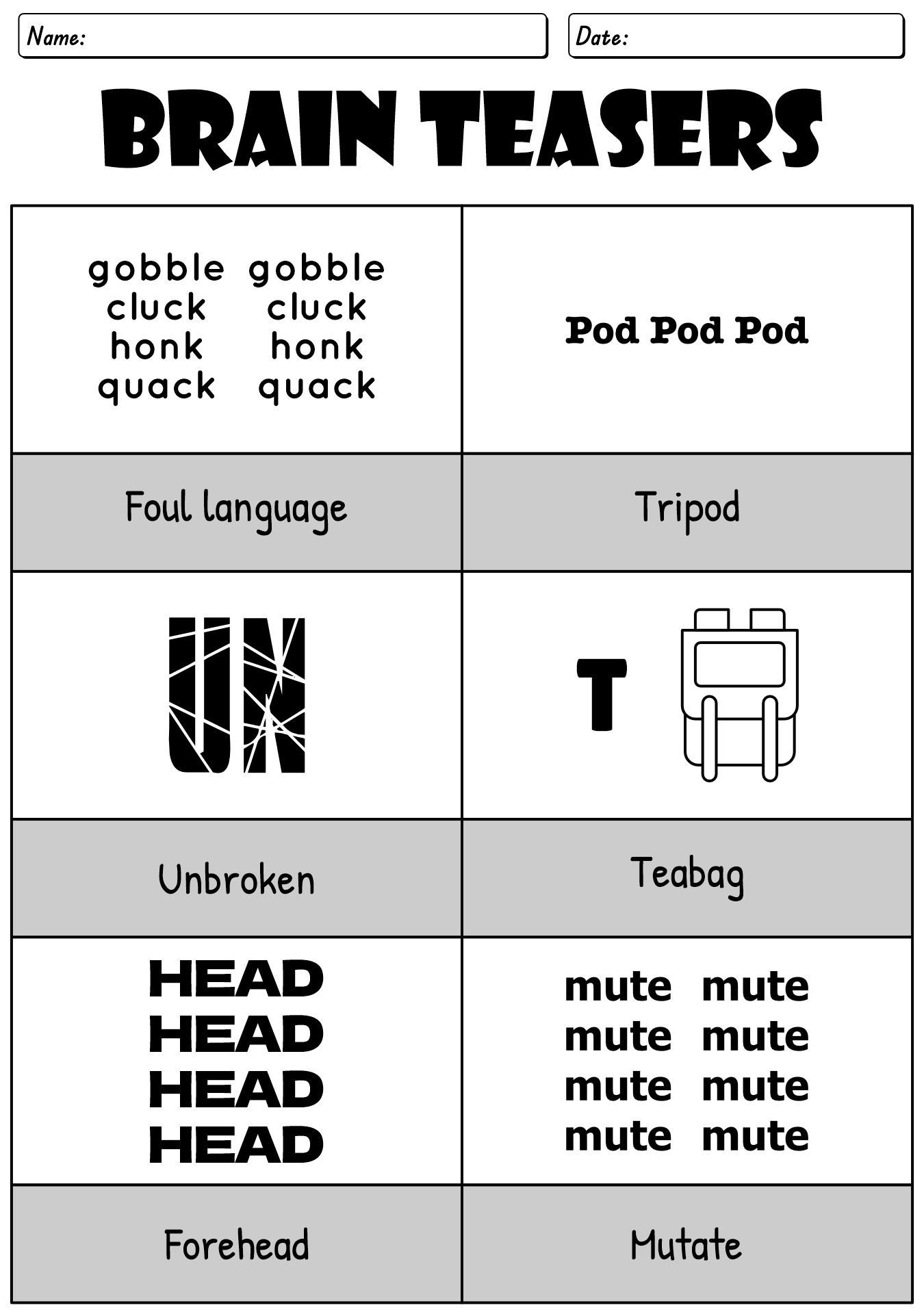 Printable Brain Teaser Worksheets with Answers for Adults