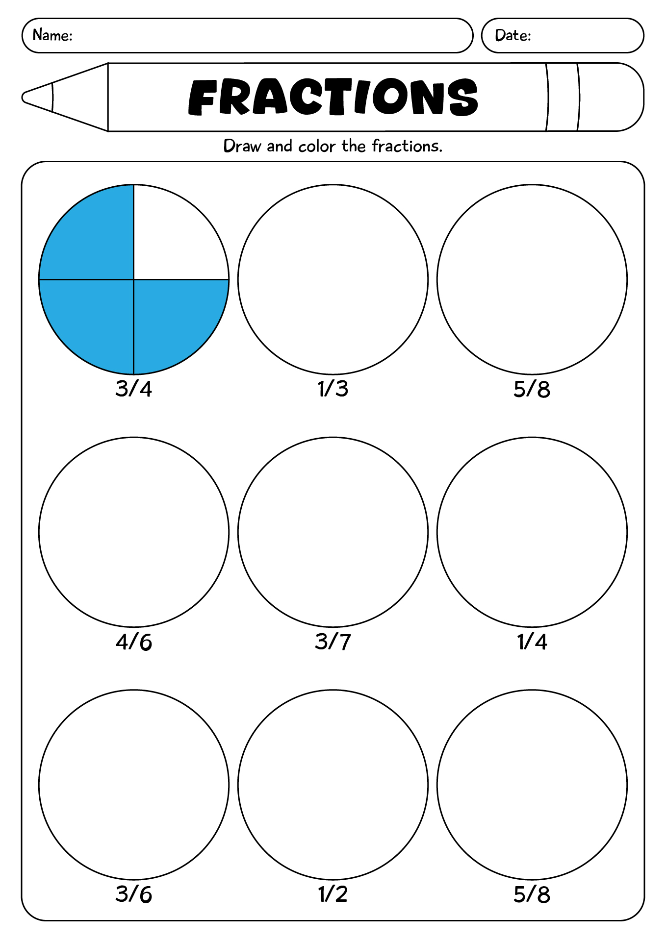 Printable Fractions Worksheet