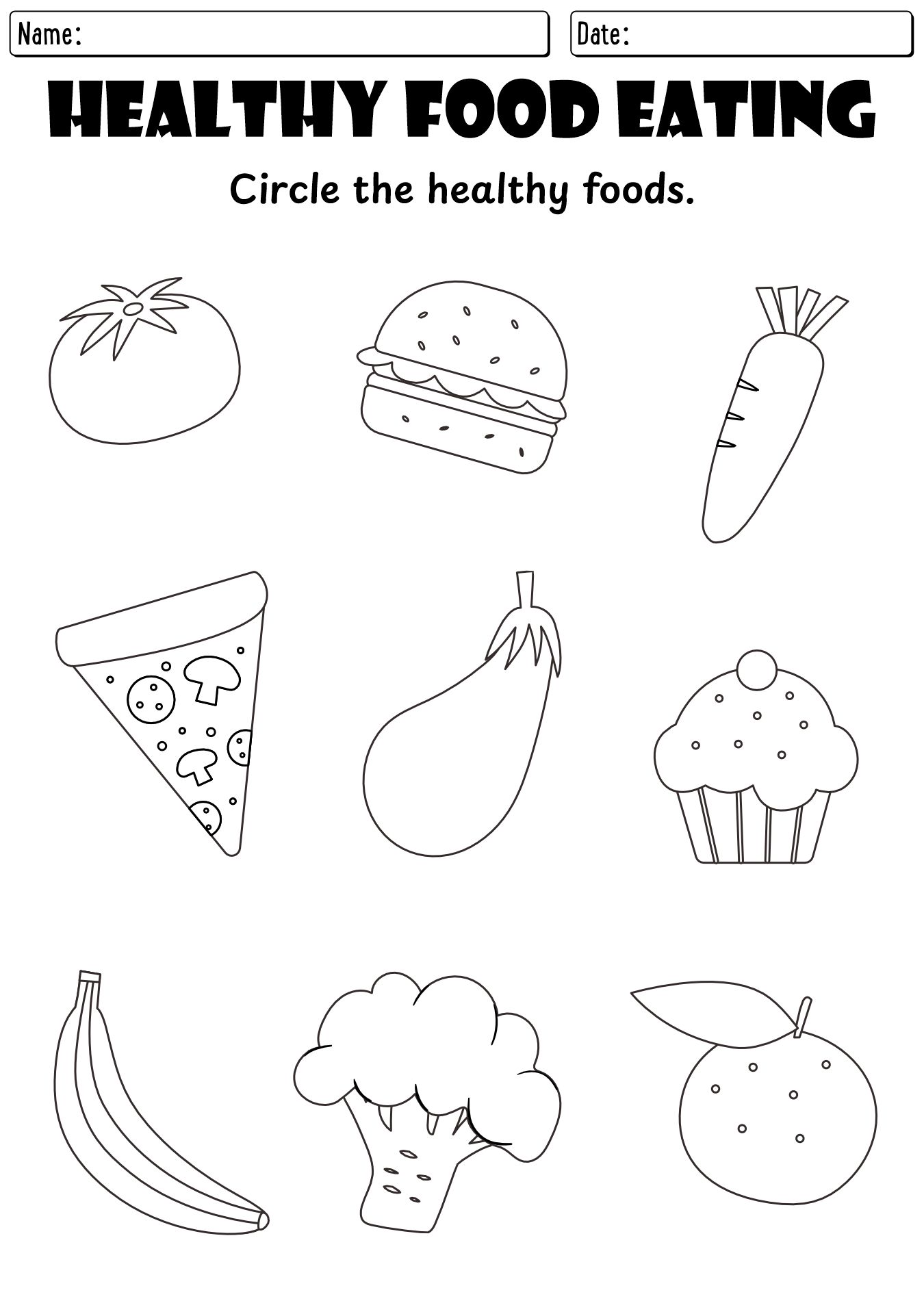 Printable Healthy Food Worksheets for Kids