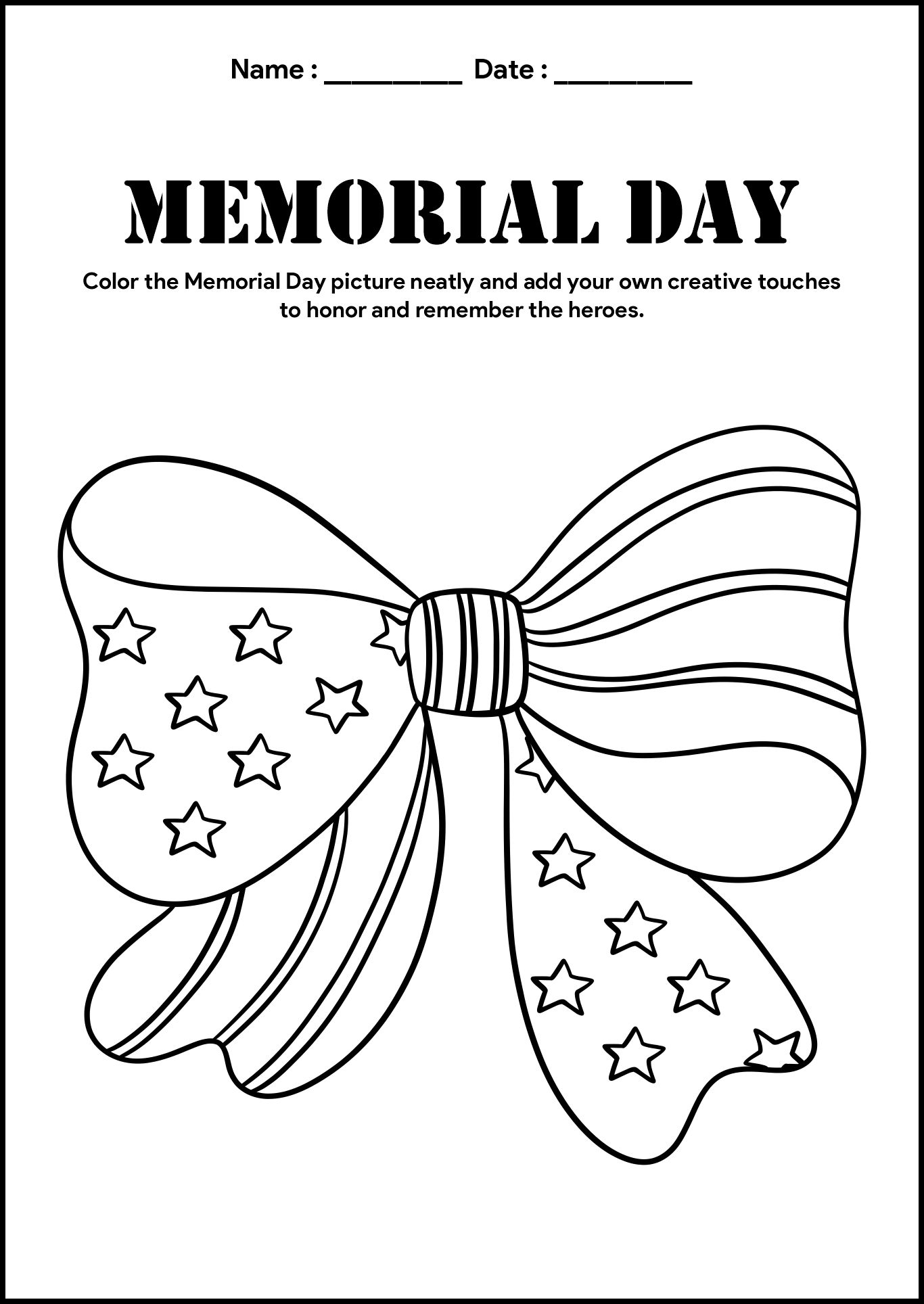 Printable Memorial Day Coloring Sheets for Kindergarten