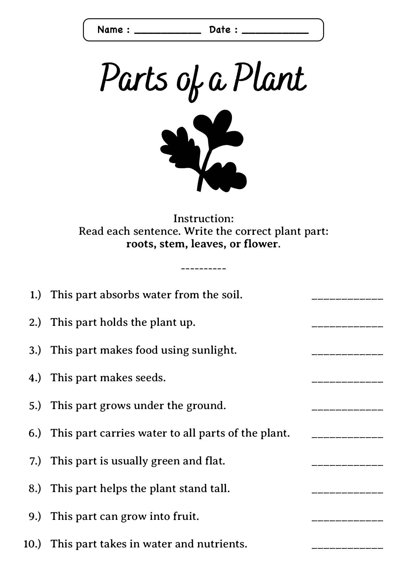 Printable Science Worksheets for Grade 1 Students