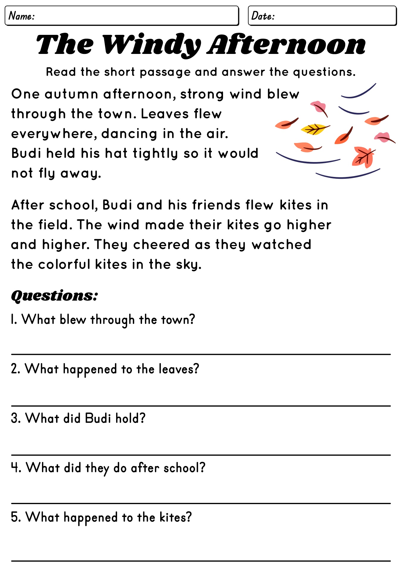 Reading Comprehension Worksheet For 3rd Grade