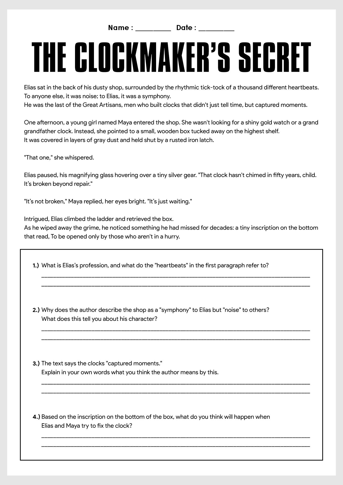 Reading Worksheets for 5th Graders