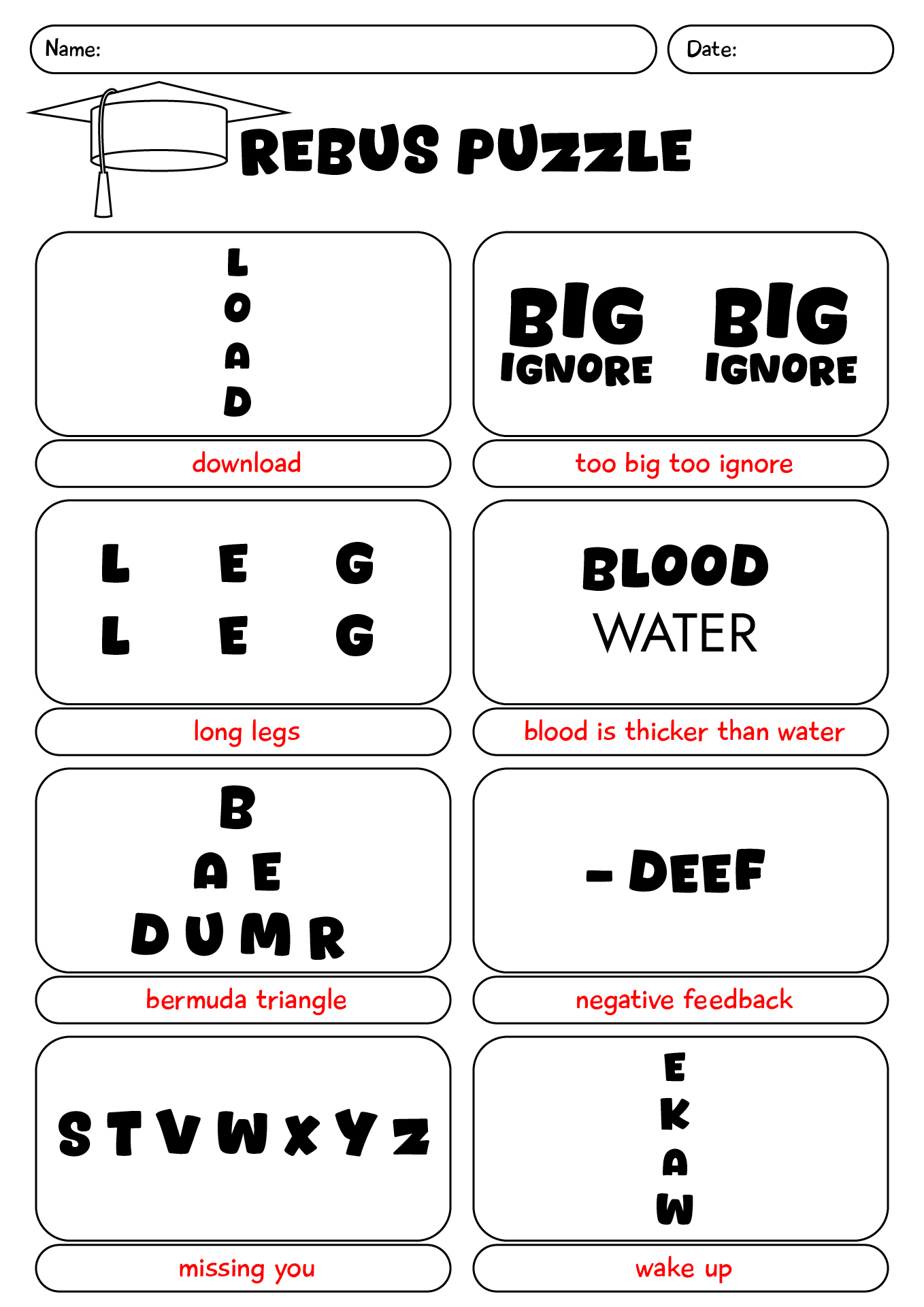 Rebus Puzzles With Answers Worksheet