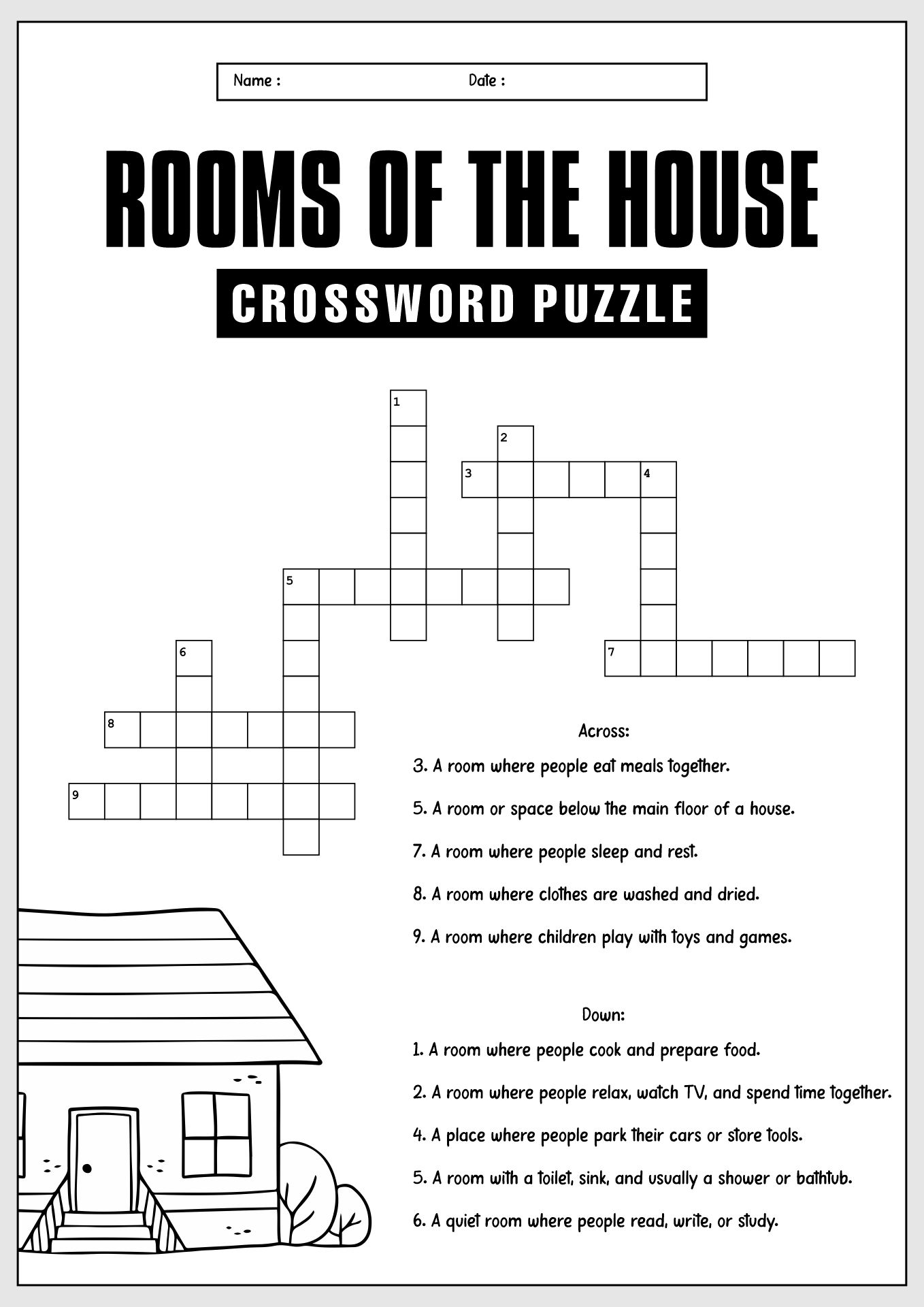 Rooms of the House Crossword Puzzle Worksheet