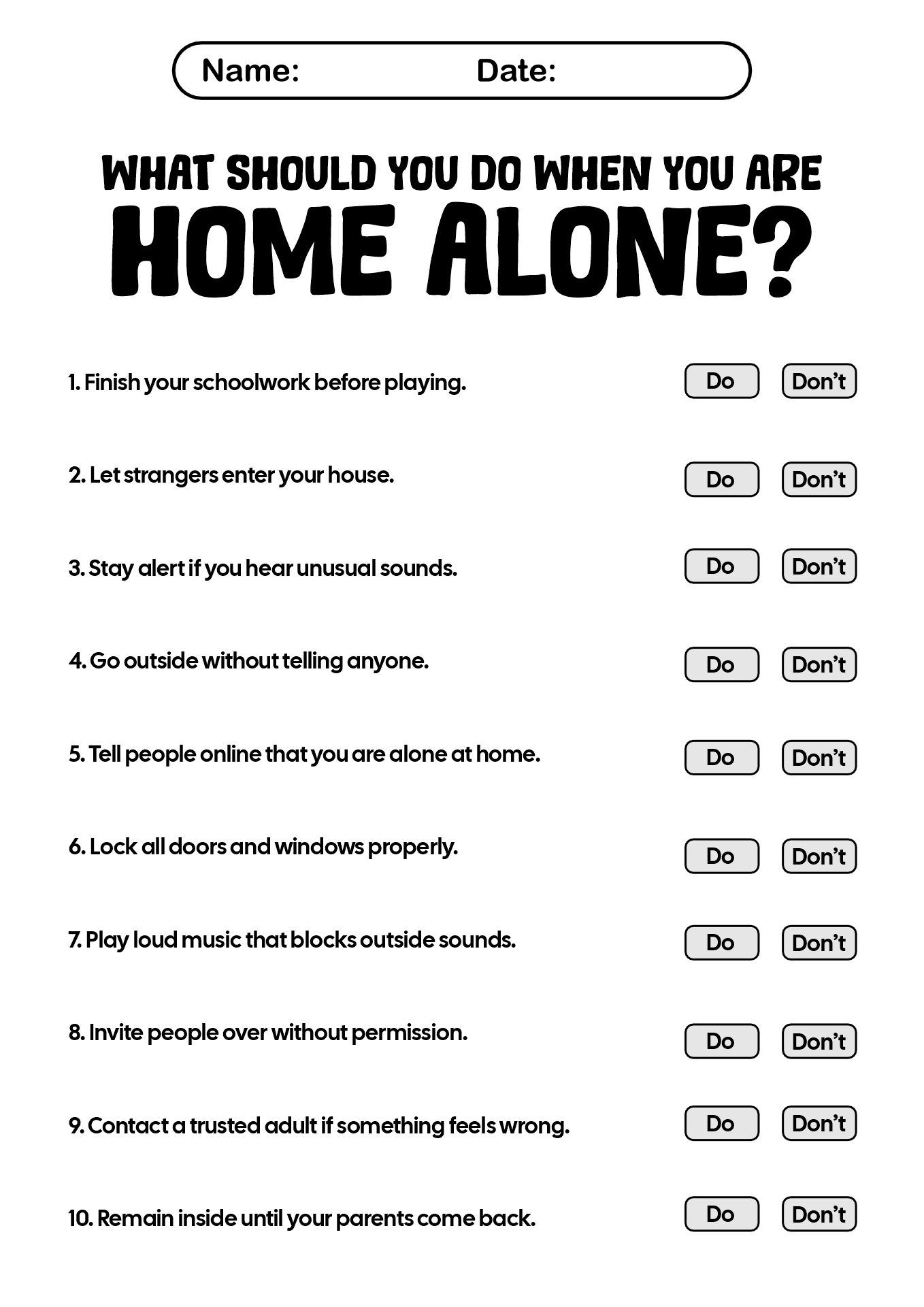 Safety at Home Worksheet