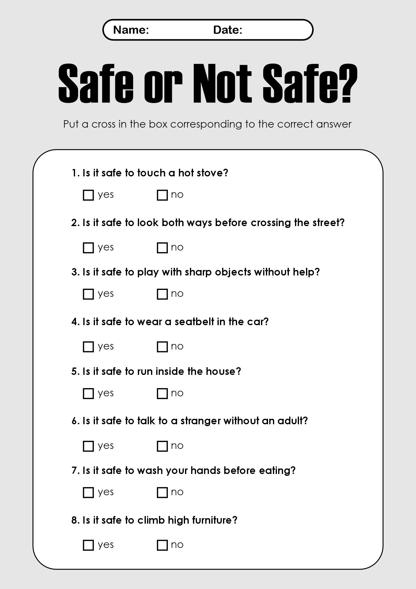 Safety Worksheets for Special Needs