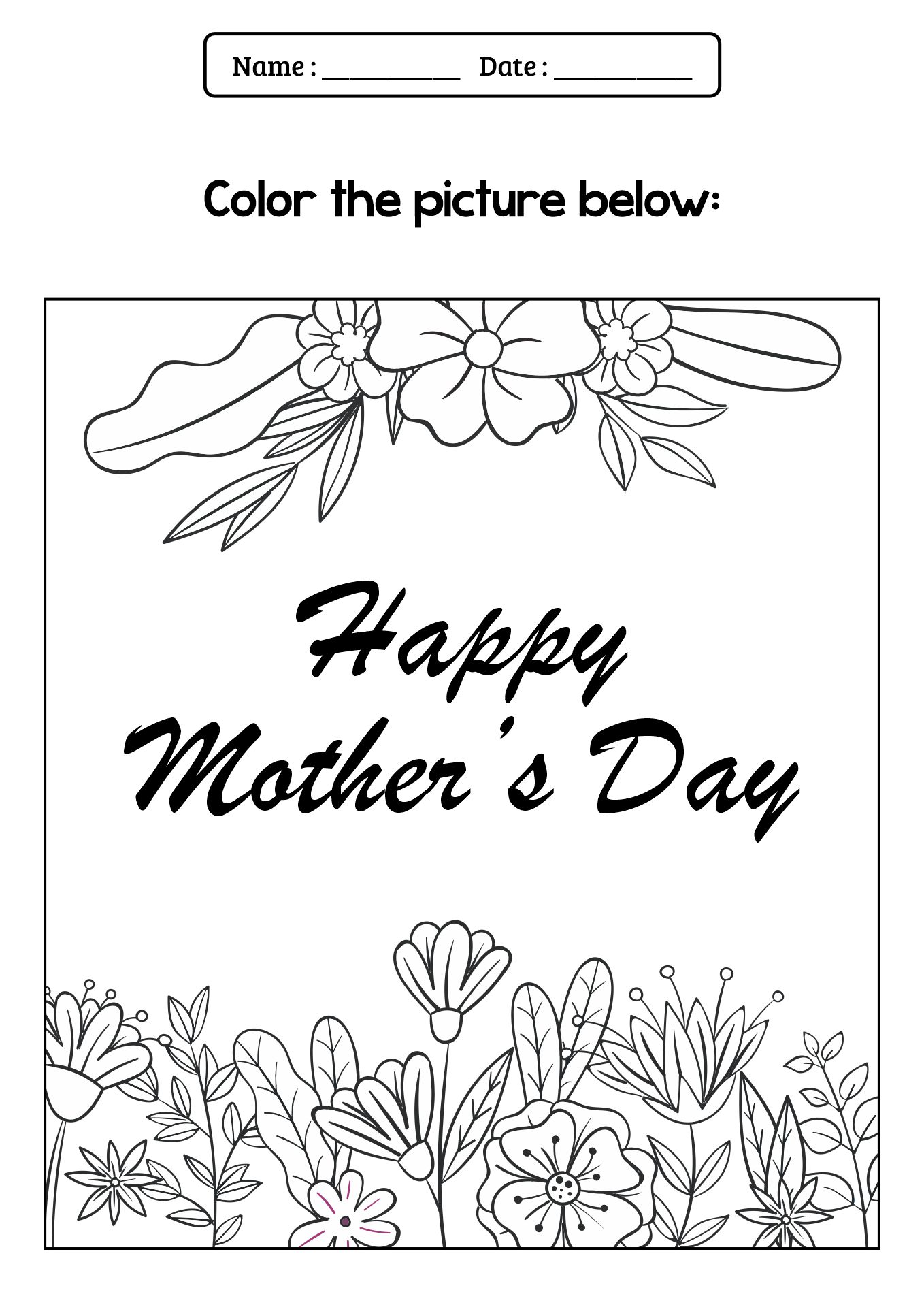 Second Grade Mothers Day Coloring Sheet