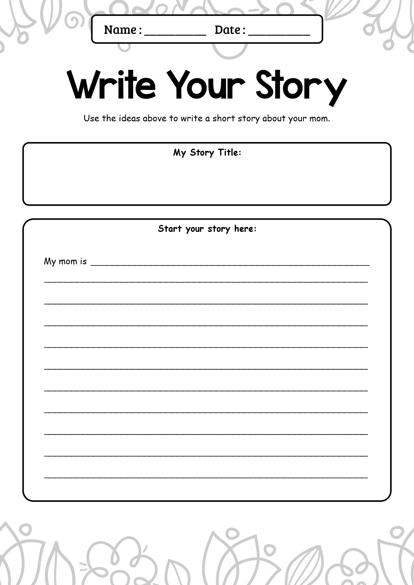 Second Grade Mothers Day Story Writing Worksheet