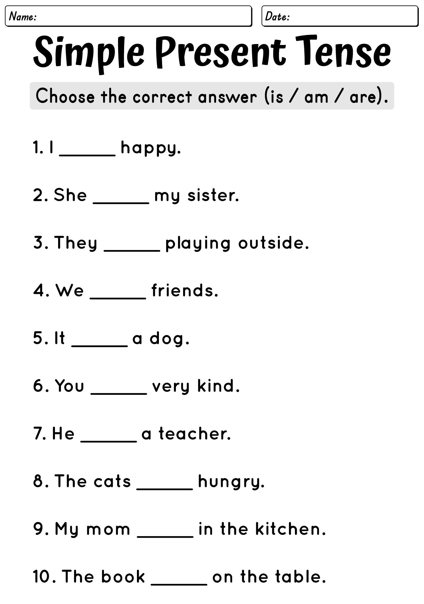 Simple Present Tense Worksheets for ESL Beginners