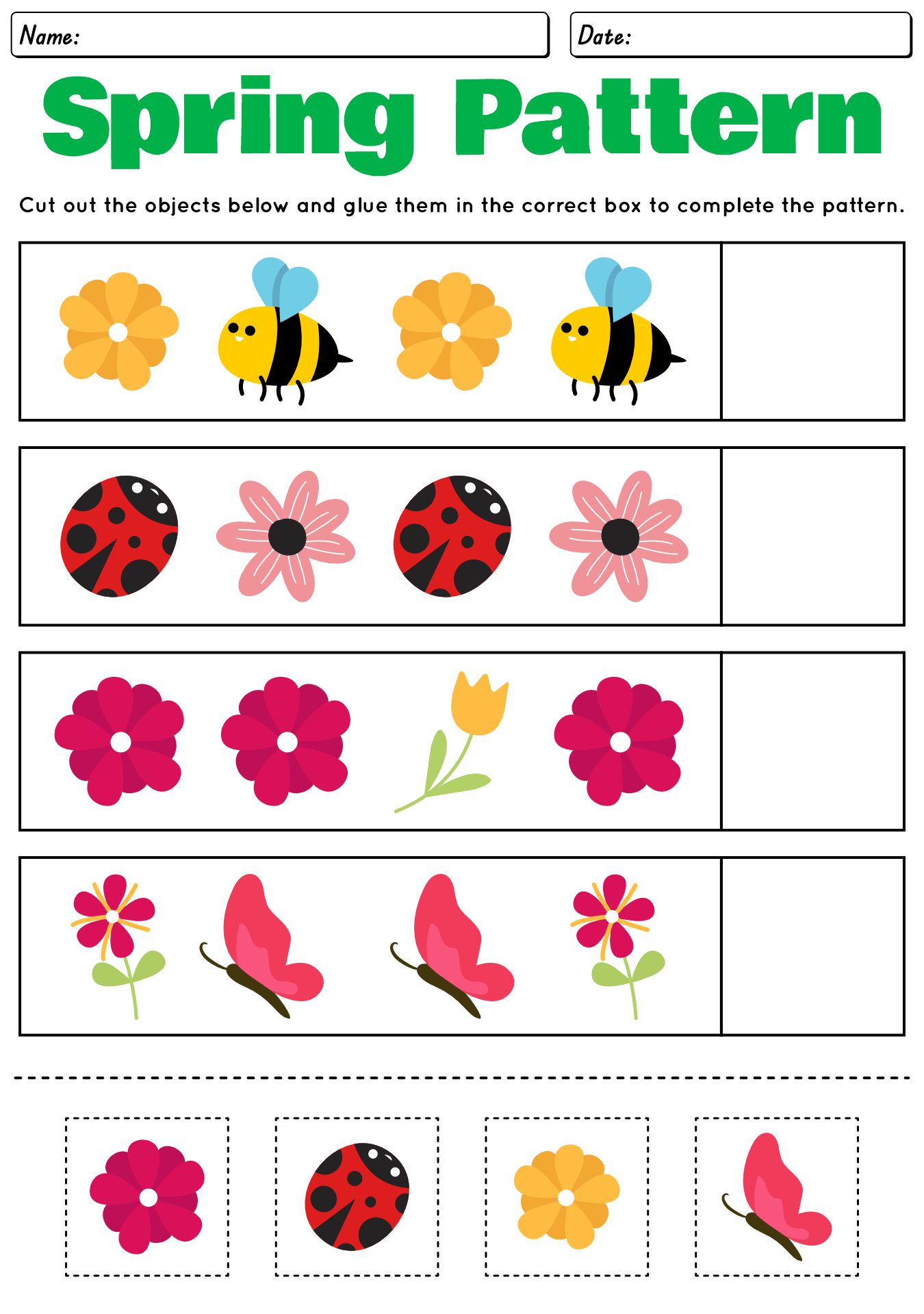 Spring Kindergarten Patterns Worksheet