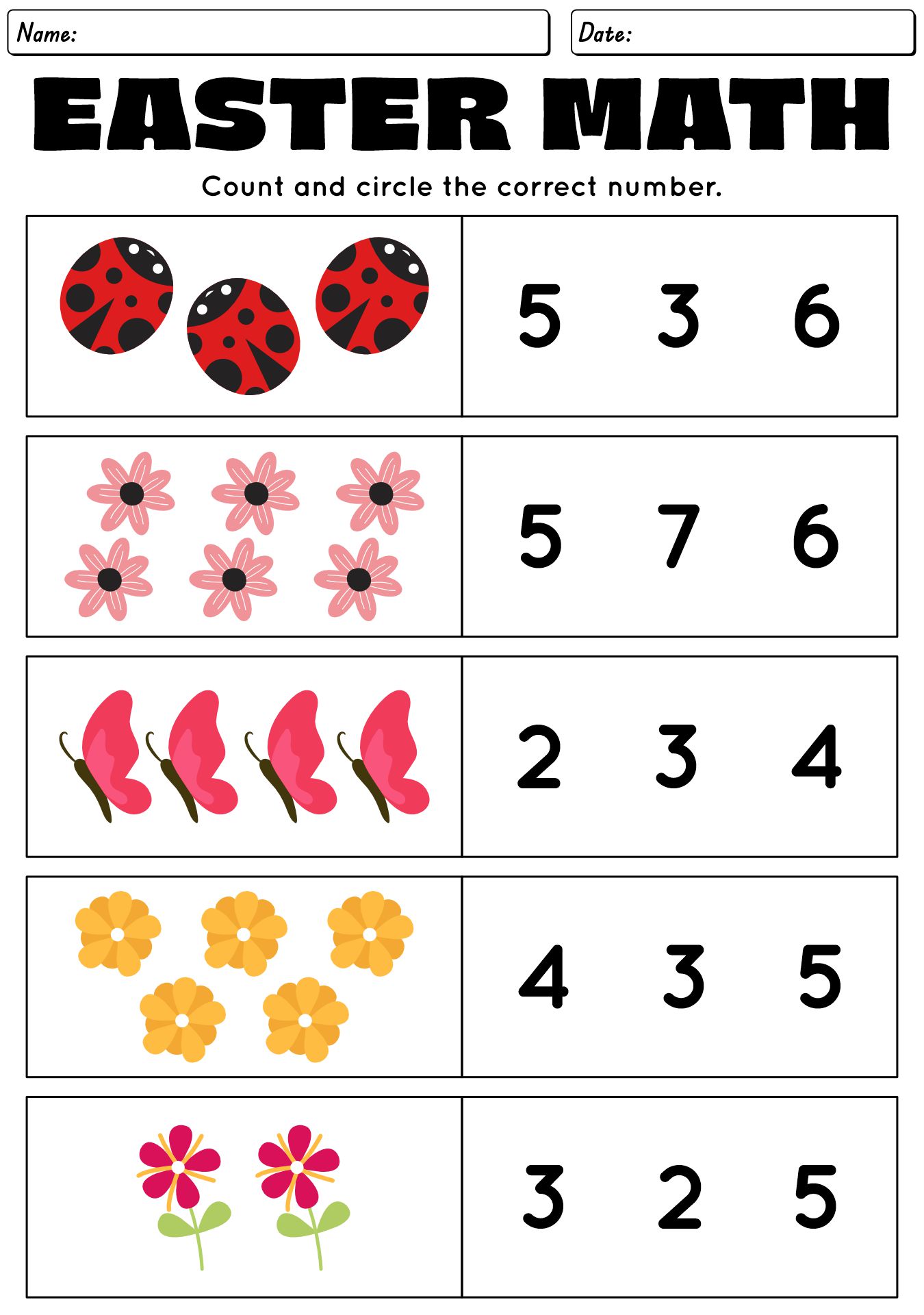 Spring Math Preschool Worksheet