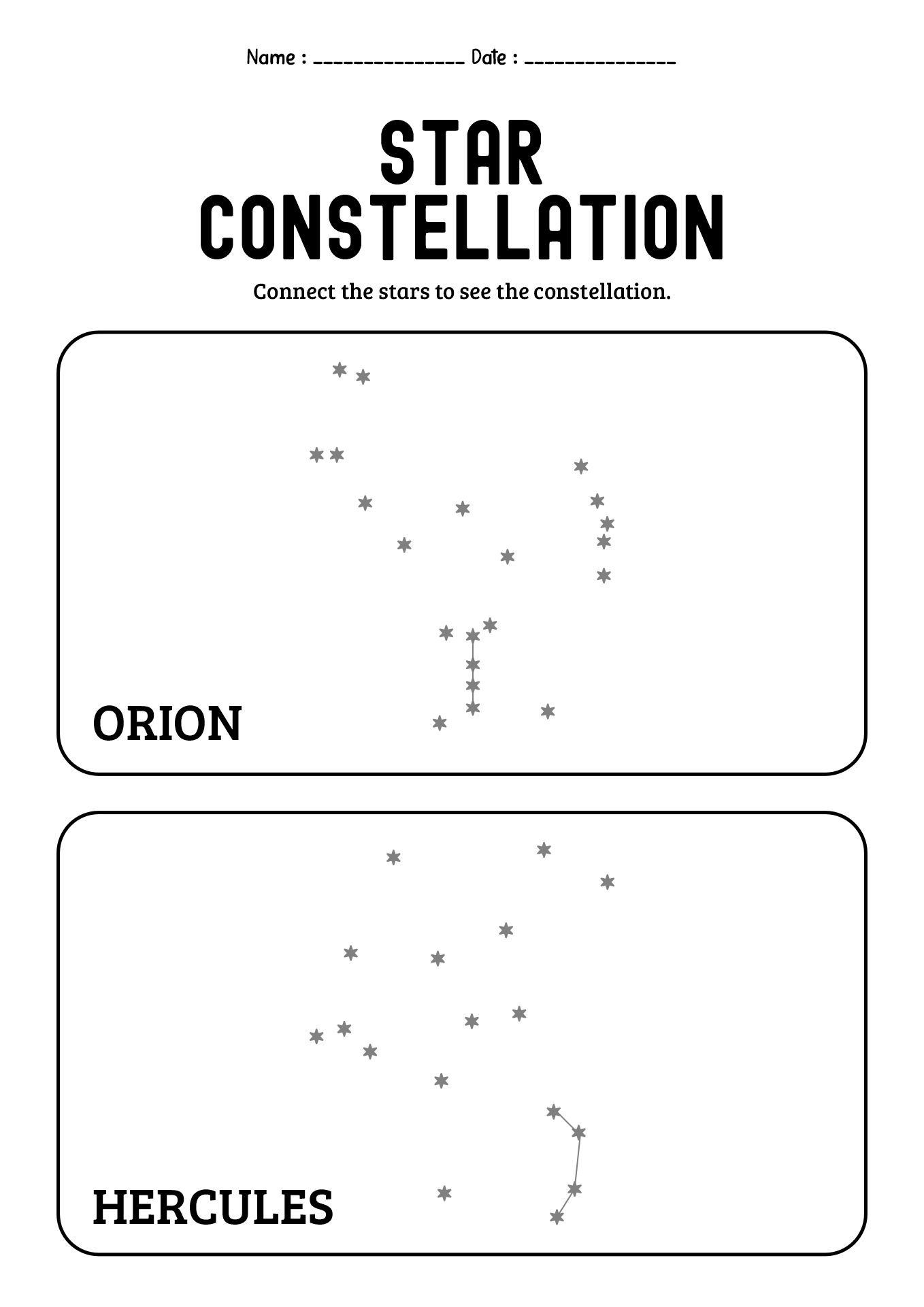 Star Pattern Constellation Dot to Dot Printables