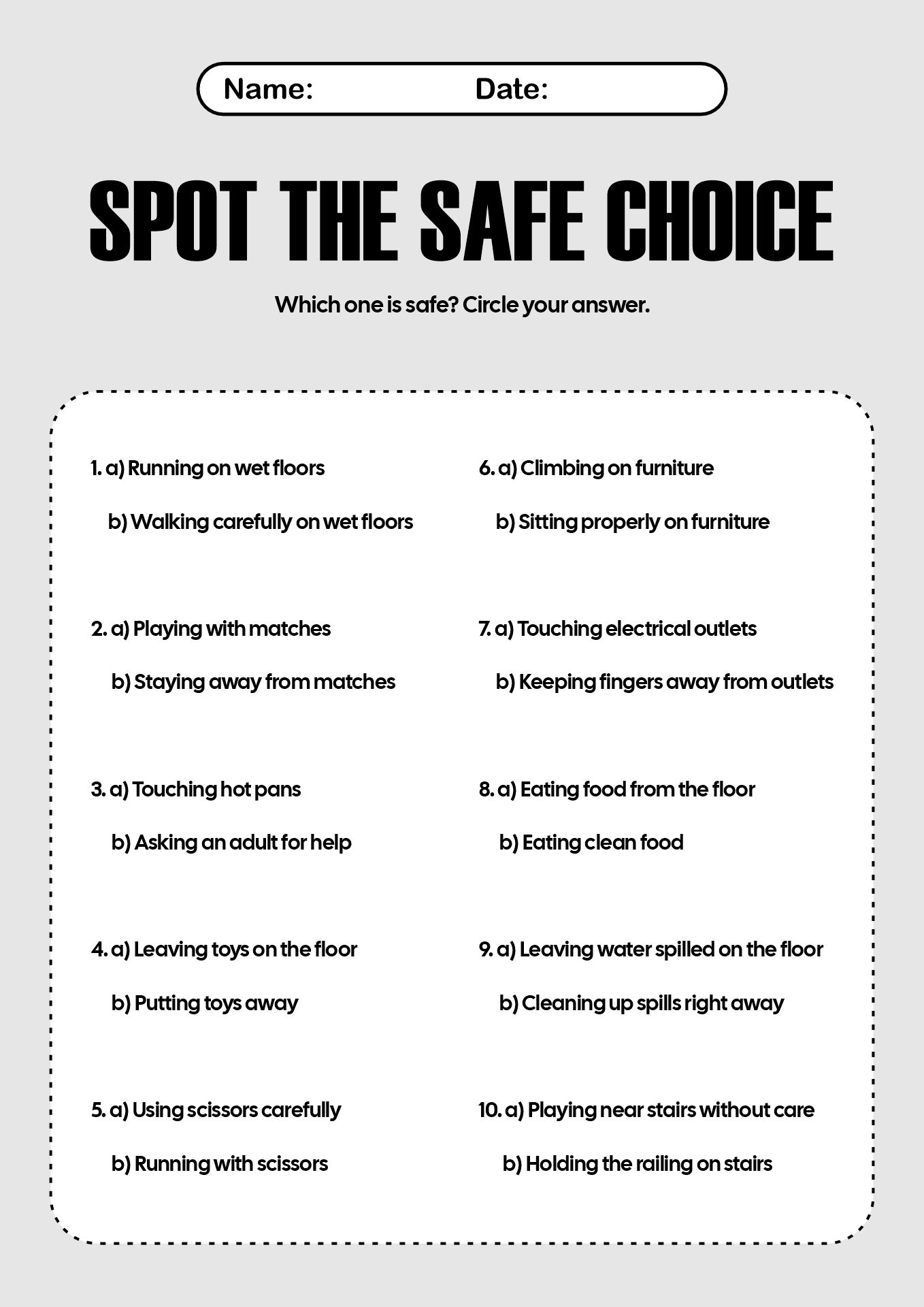 Staying Safe in the Home Activity Sheet