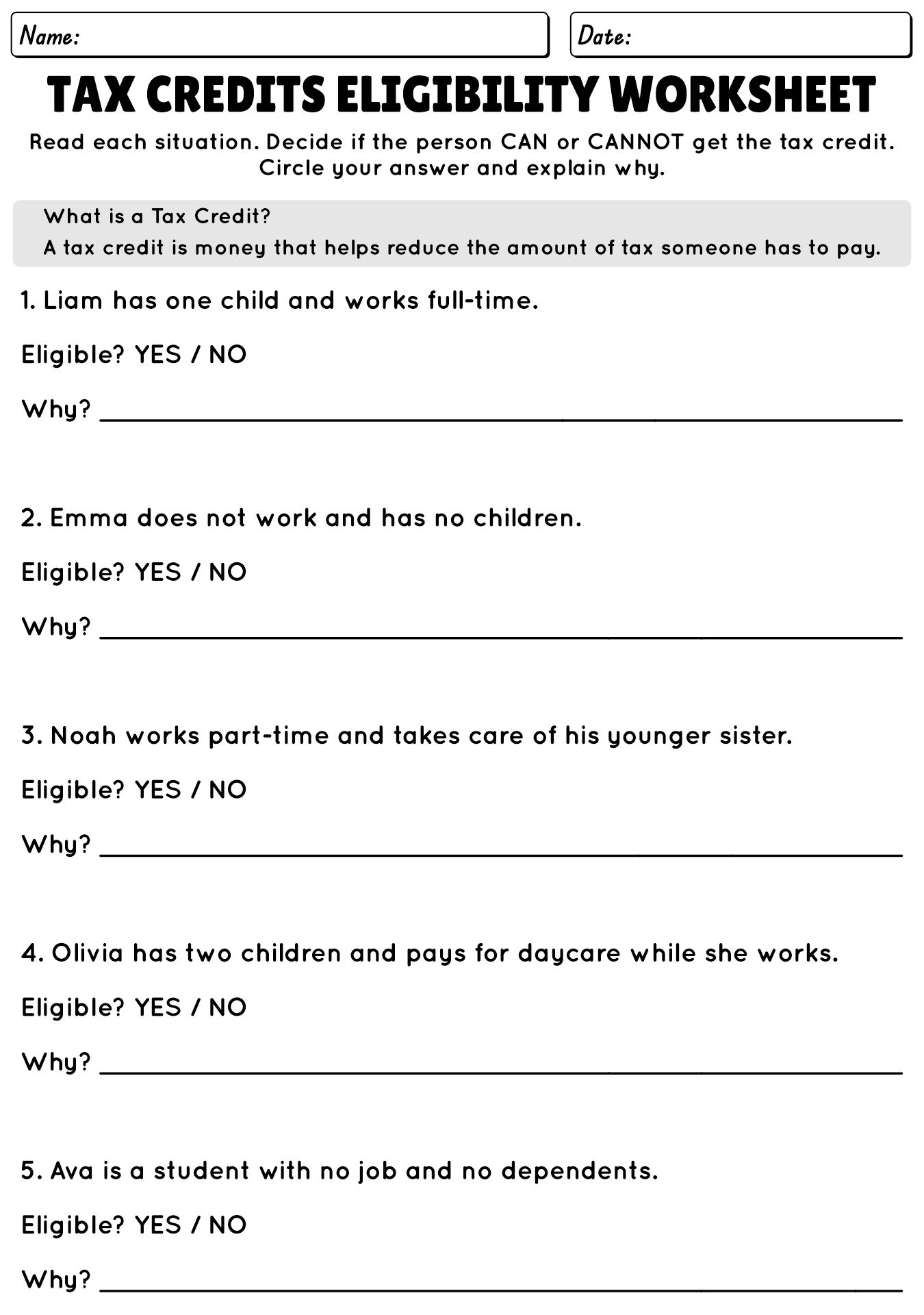 Tax Credits Eligibility Worksheet