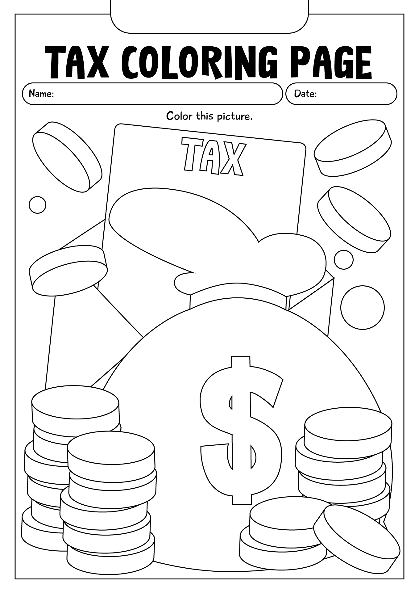 Tax Day Coloring Page Worksheet