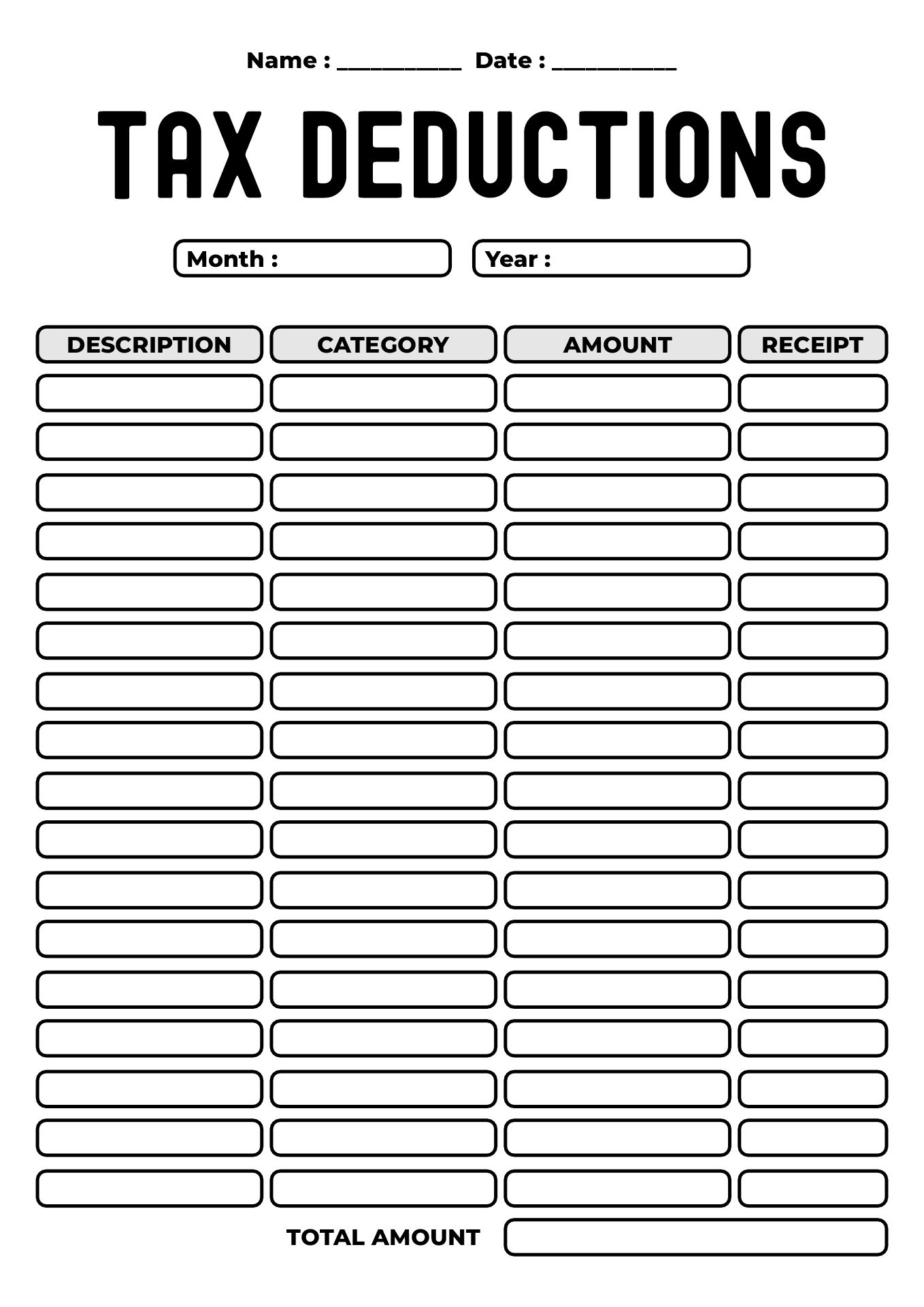 Tax Day Deductions Worksheets